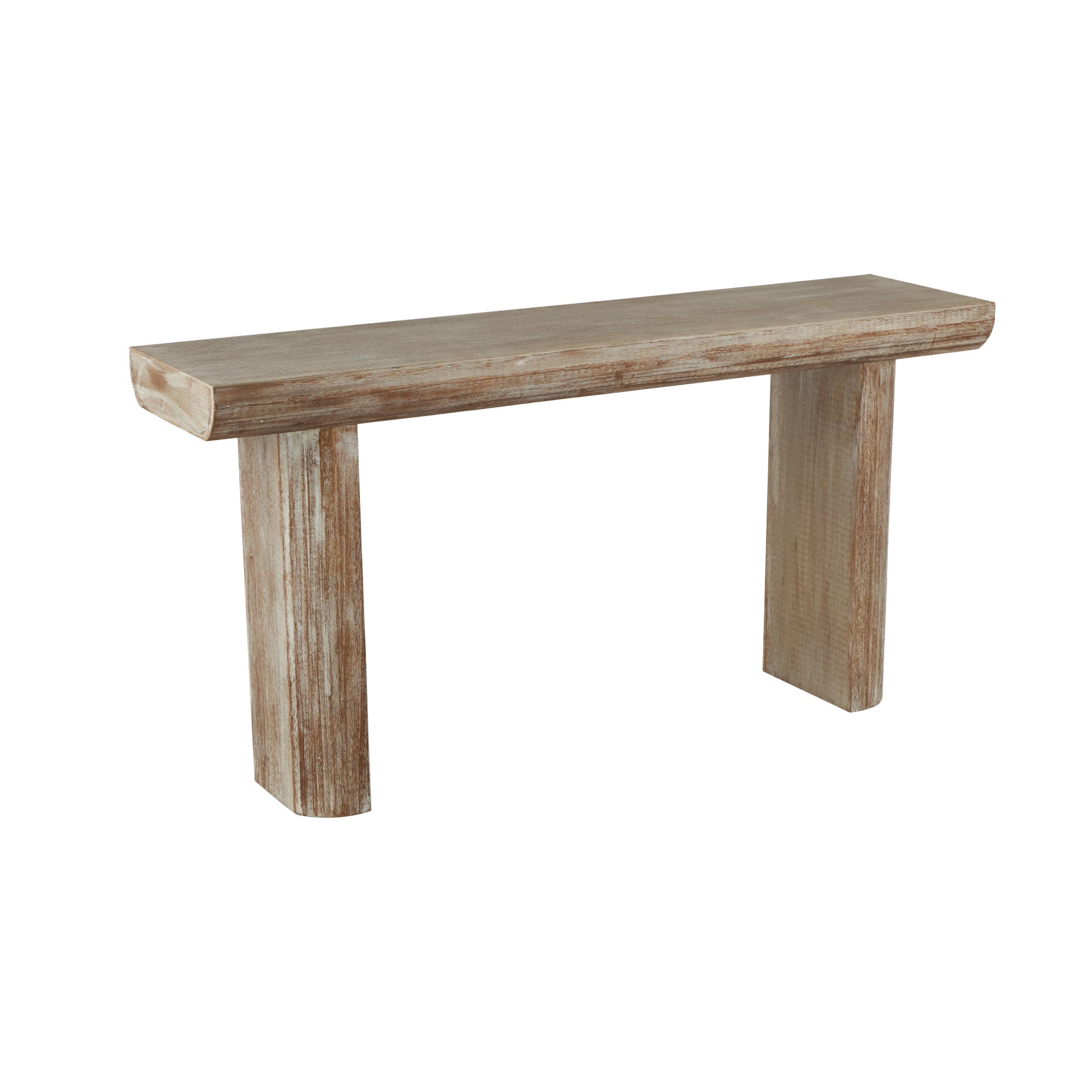 Beige Wood Living Room Console Table with Block Legs