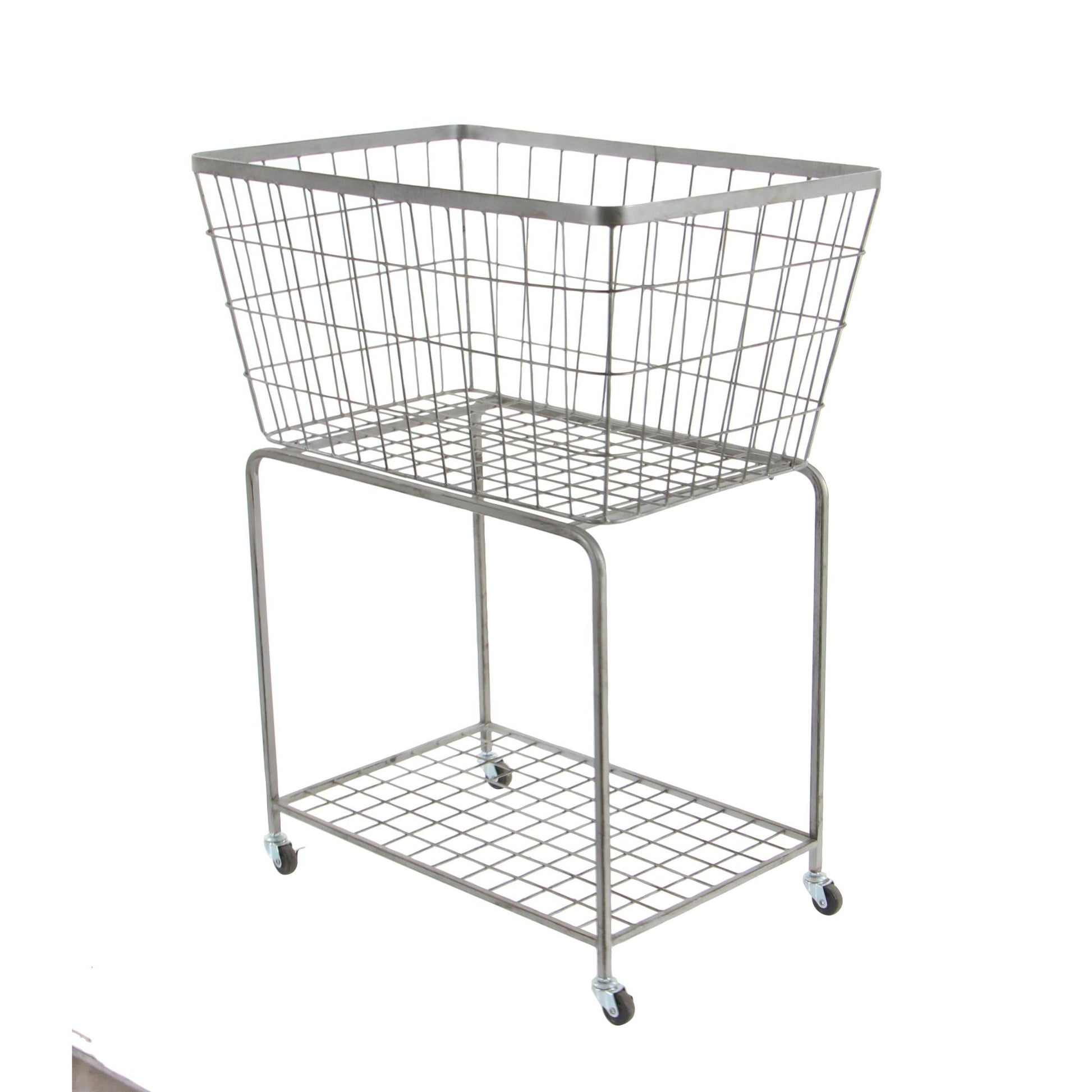 Gray Metal Deep Set Wire Basket Mobile Storage Cart with Wheels