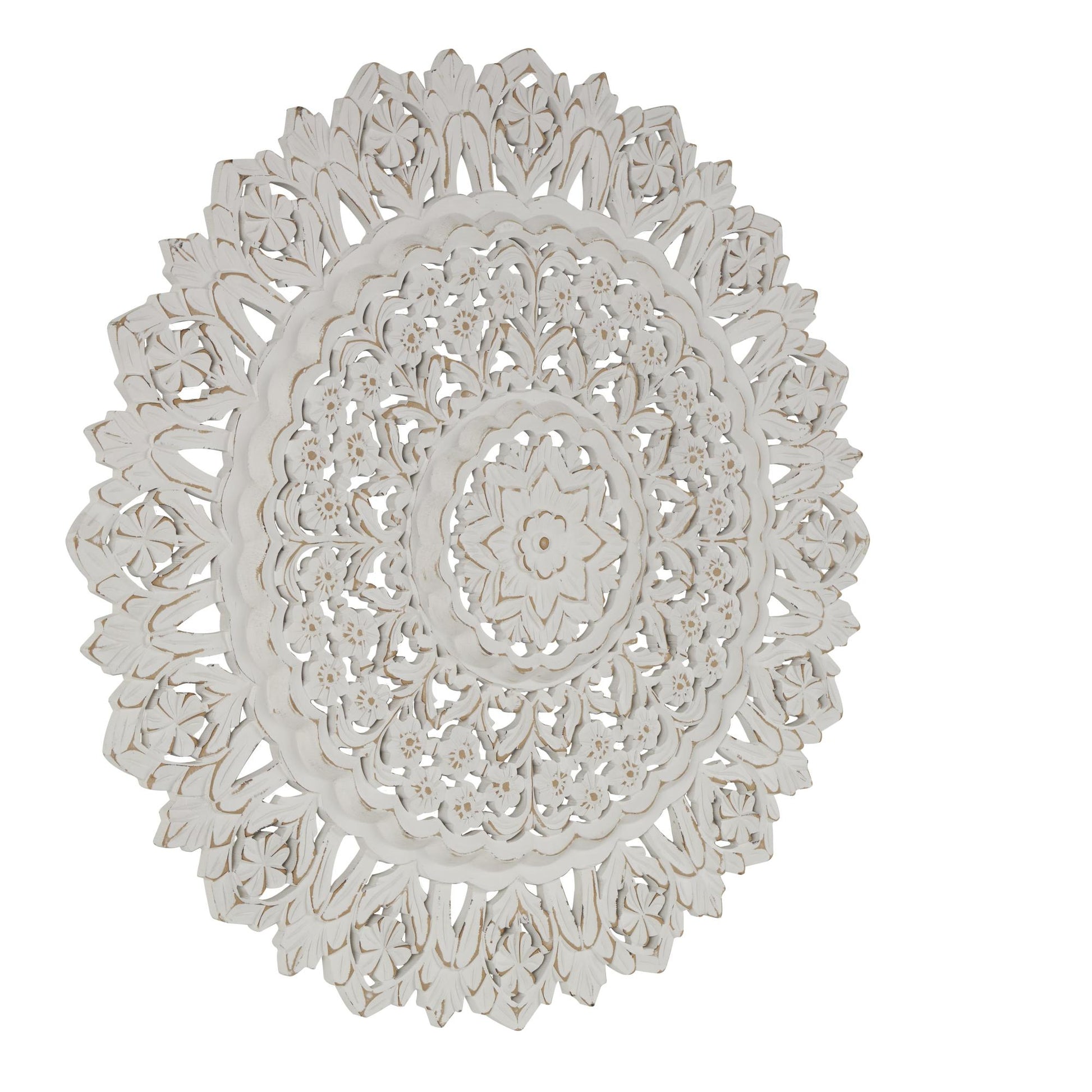 Floral White Wood Handmade Intricately Carved Mandala Home Wall Decor