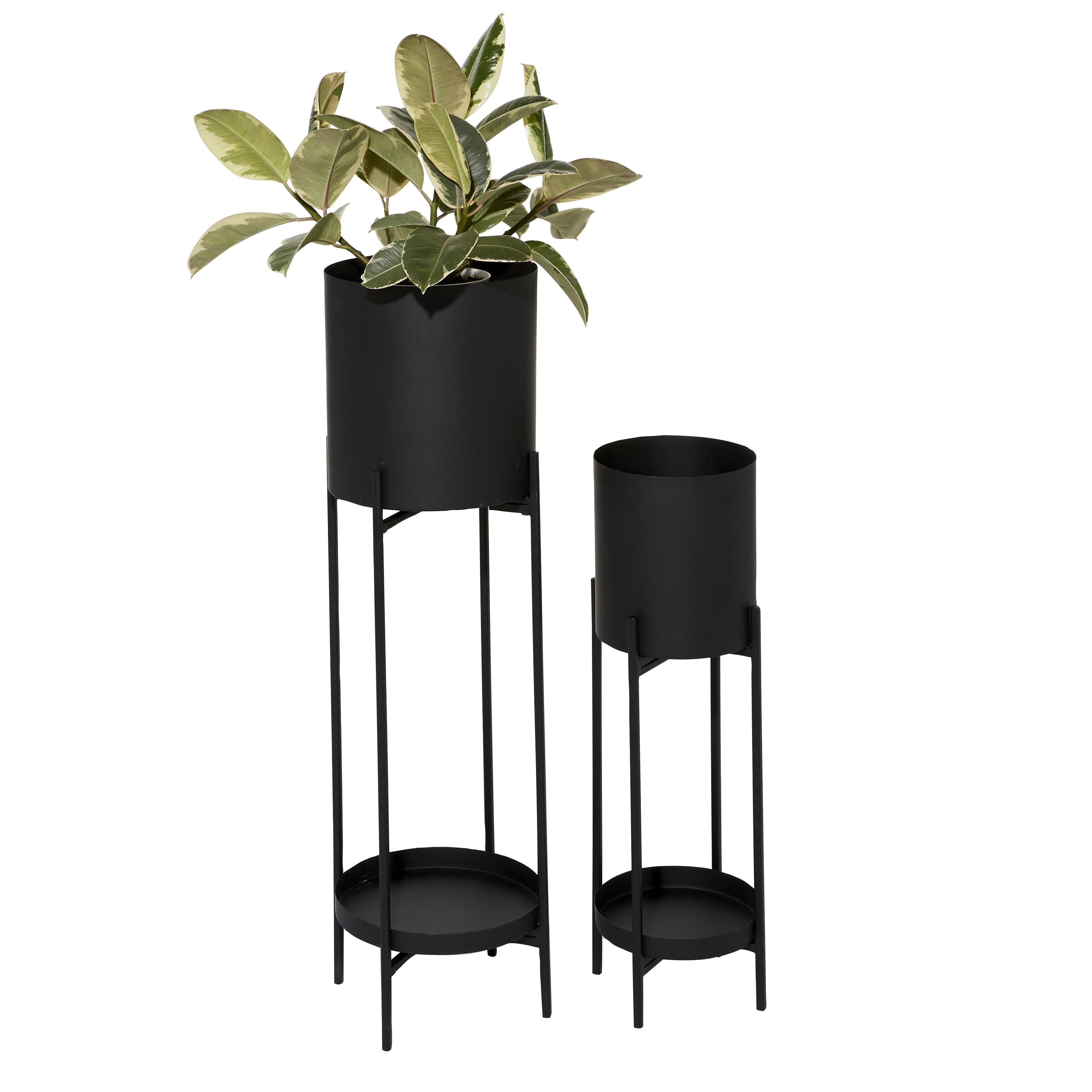 Set of 2 Metal Indoor Outdoor Planter with Lower Shelf and Removable Stand