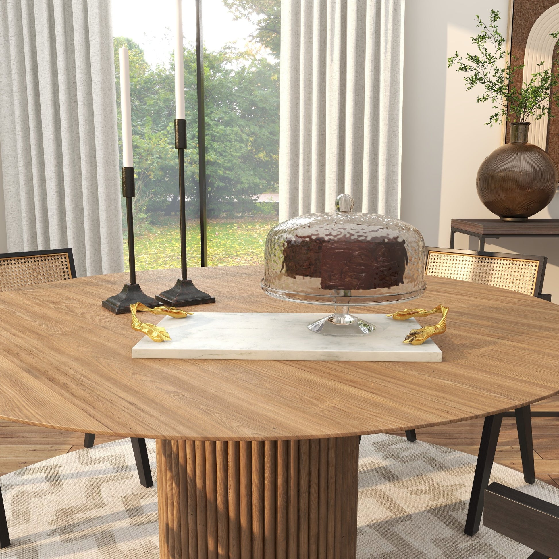 Marble Rectangle Living Room Decor Tray with Gold Twisted Leaf Handles 21" x 10" x 2"