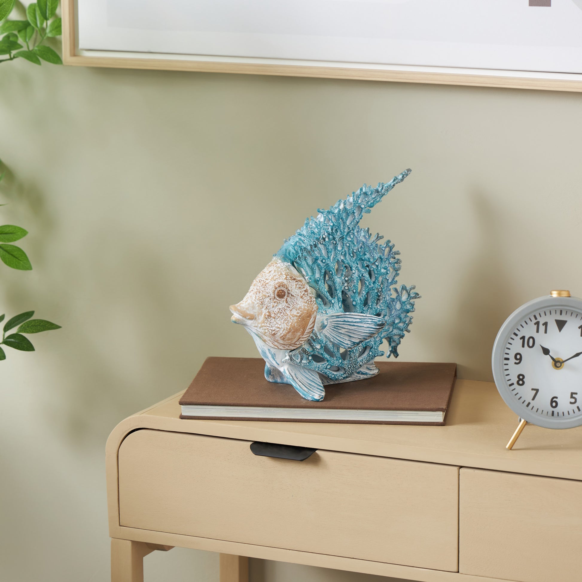Fish Polystone Textured Decorative Sculpture with White Fins