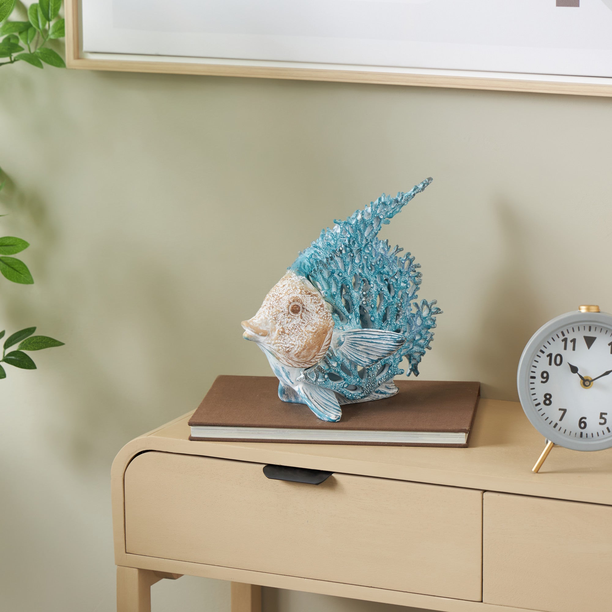 Fish Polystone Textured Decorative Sculpture with White Fins