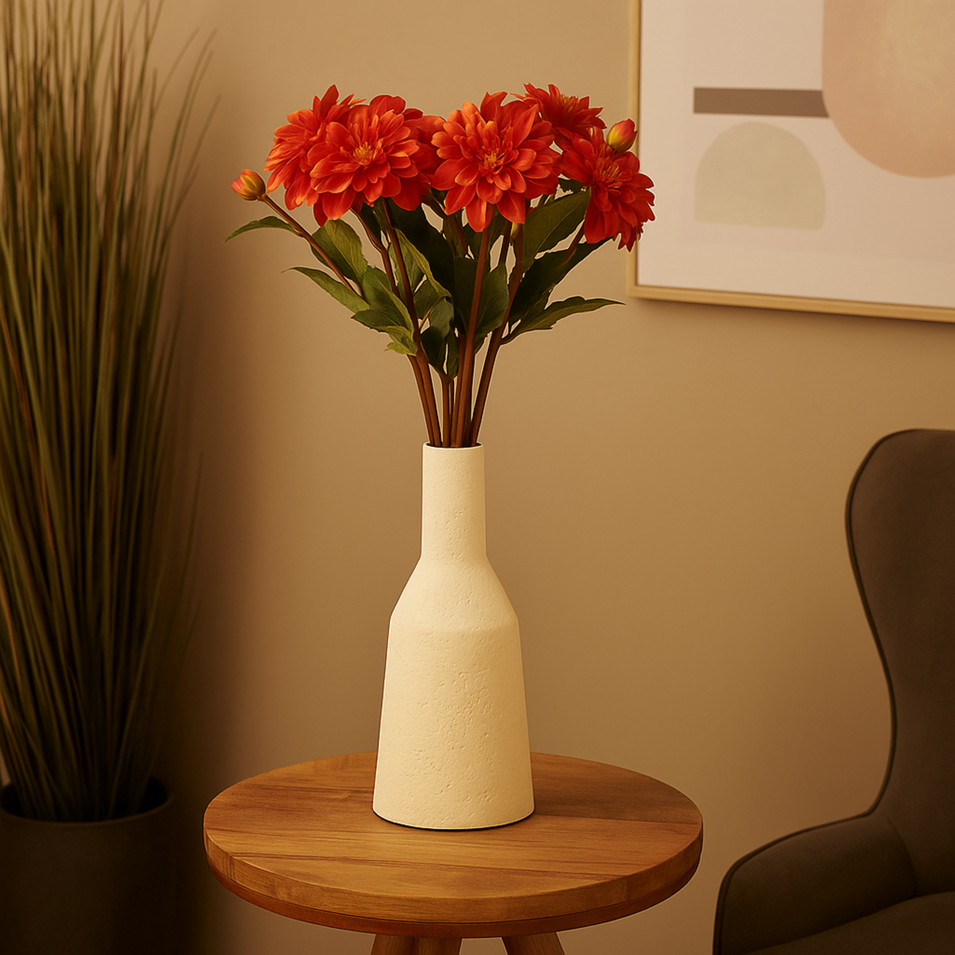 Set of 8 Dahlia Red Faux Foliage Tall Indoor Outdoor Artificial Flower Stem