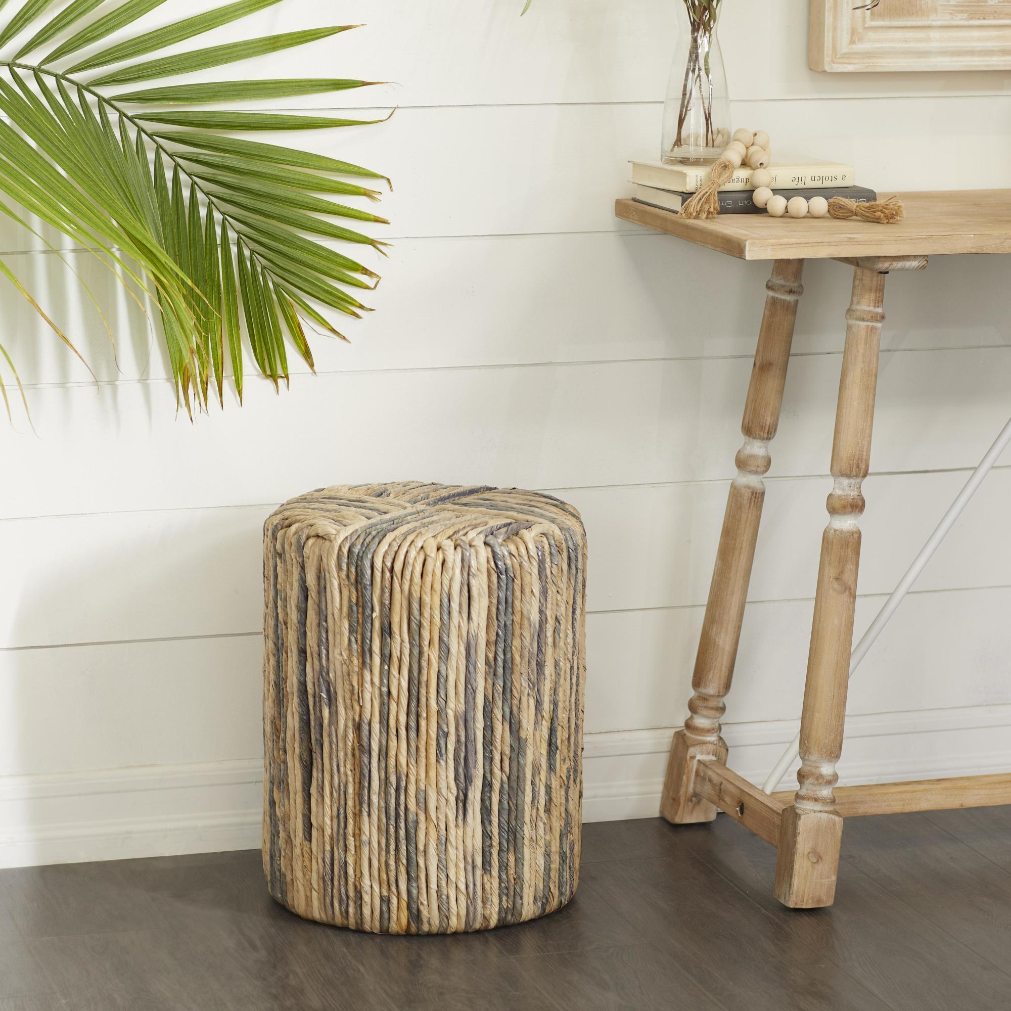 Multi Colored Banana Leaf Woven Side End Accent Table