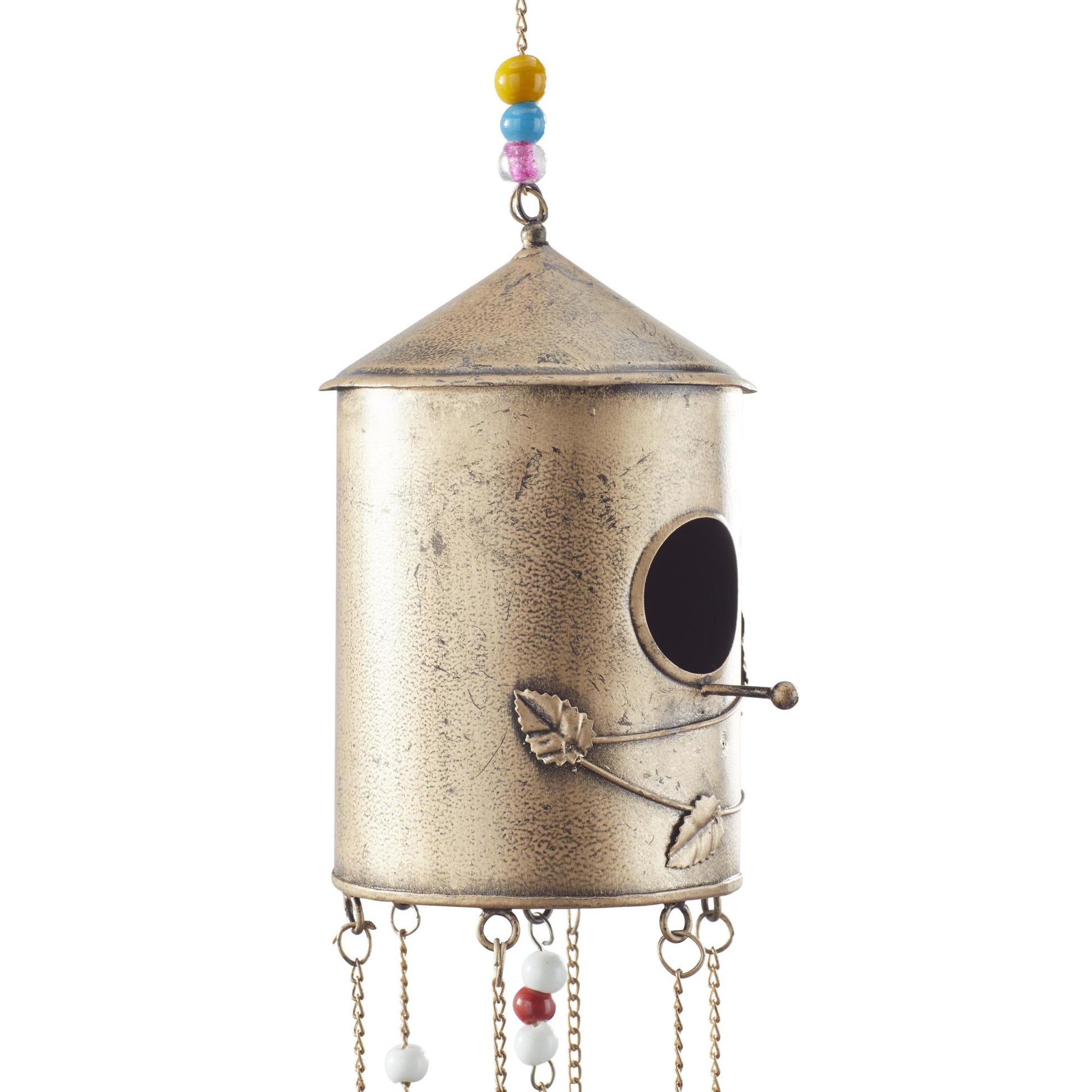 Butterfly Bronze Metal Handmade Birdhouse Indoor Outdoor Windchime with Glass Beads and Bells