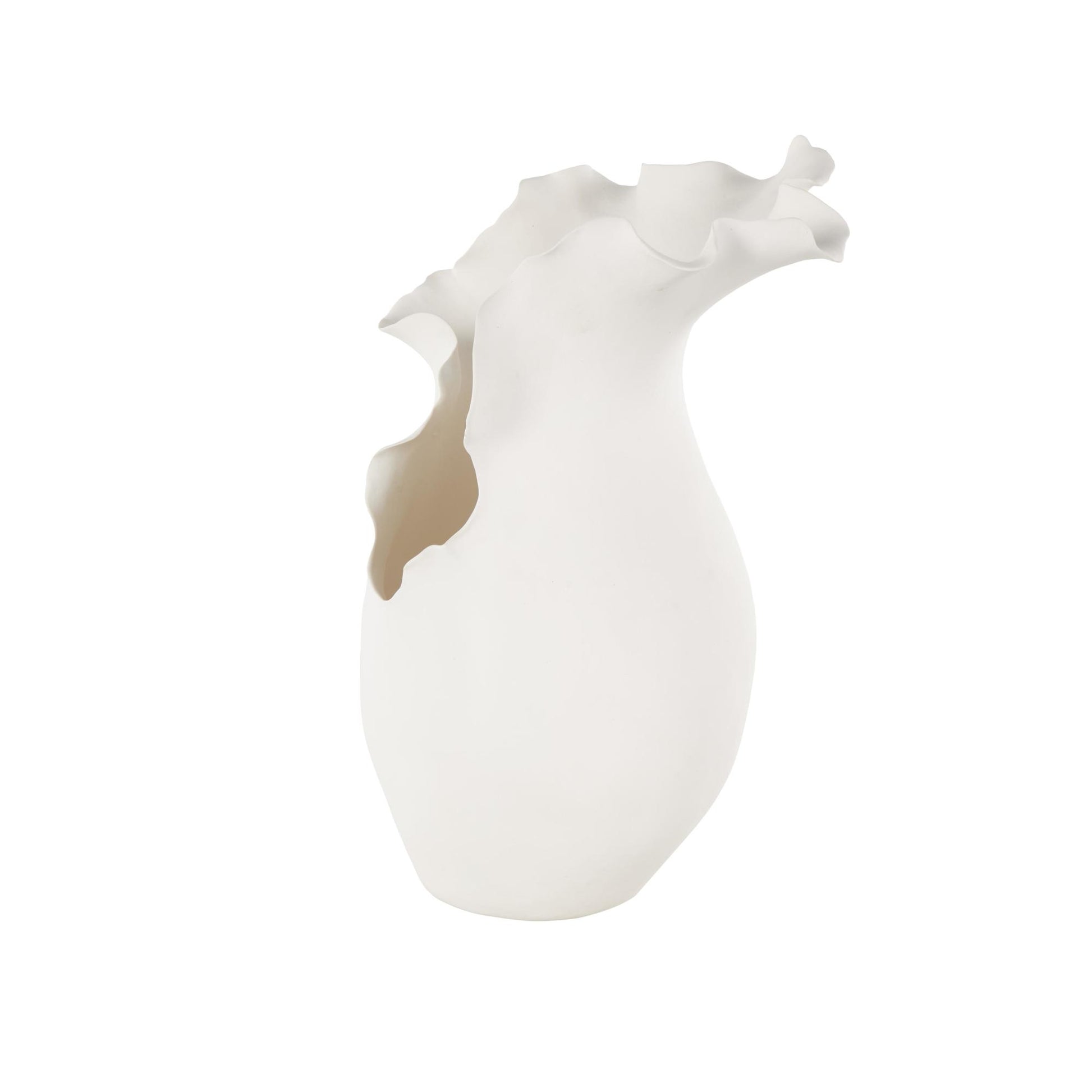 Abstract Ceramic Floral Inspired Decorative Vase with Wavy Folded Rim
