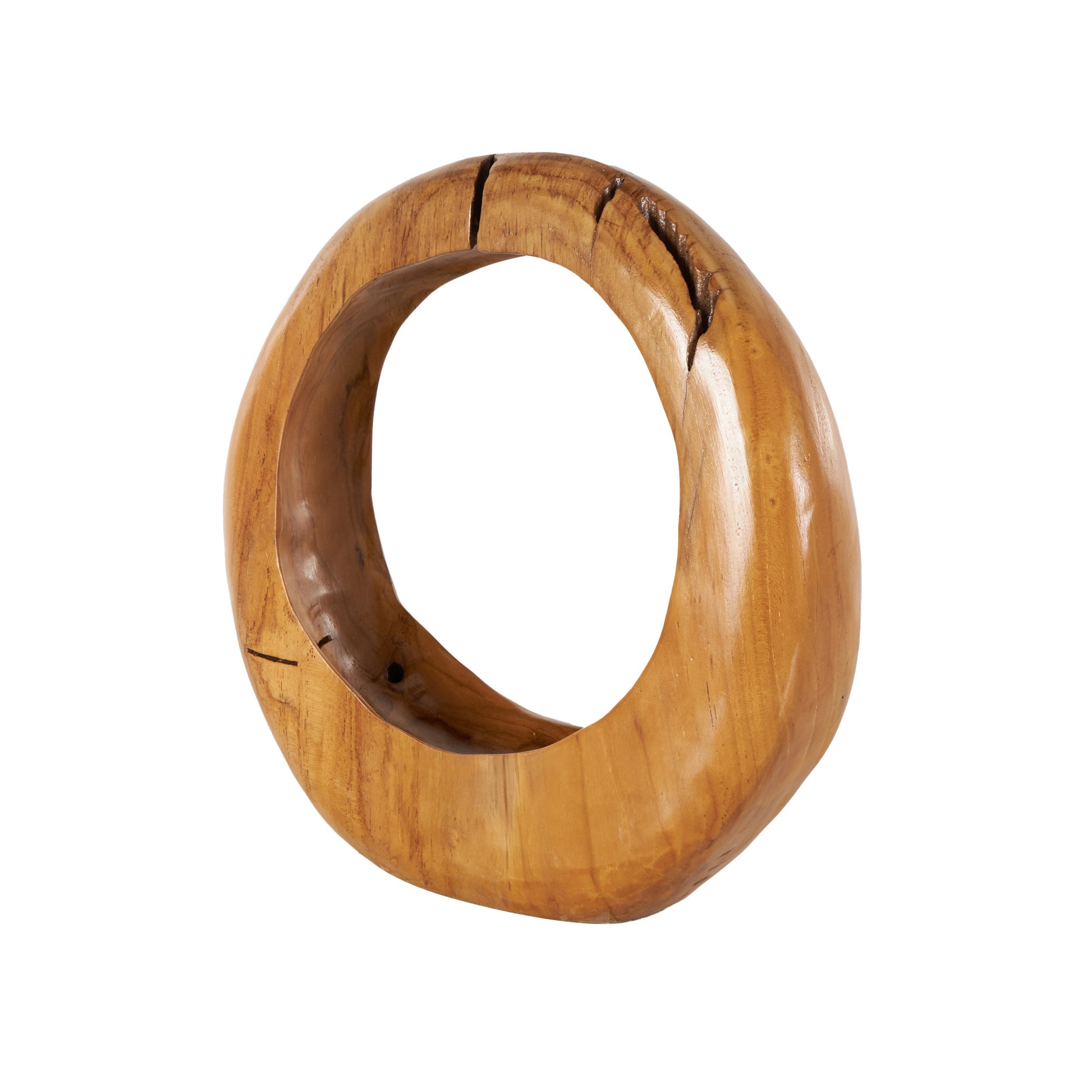 Abstract Brown Teak Wood Handmade Round Decorative Sculpture