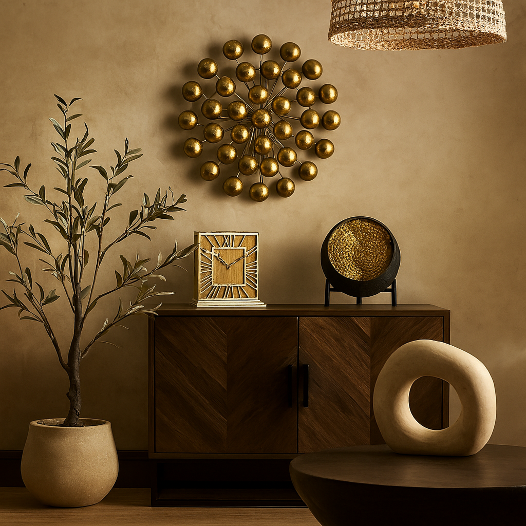 Starburst Gold Metal Home Wall Decor with Orb Detailing