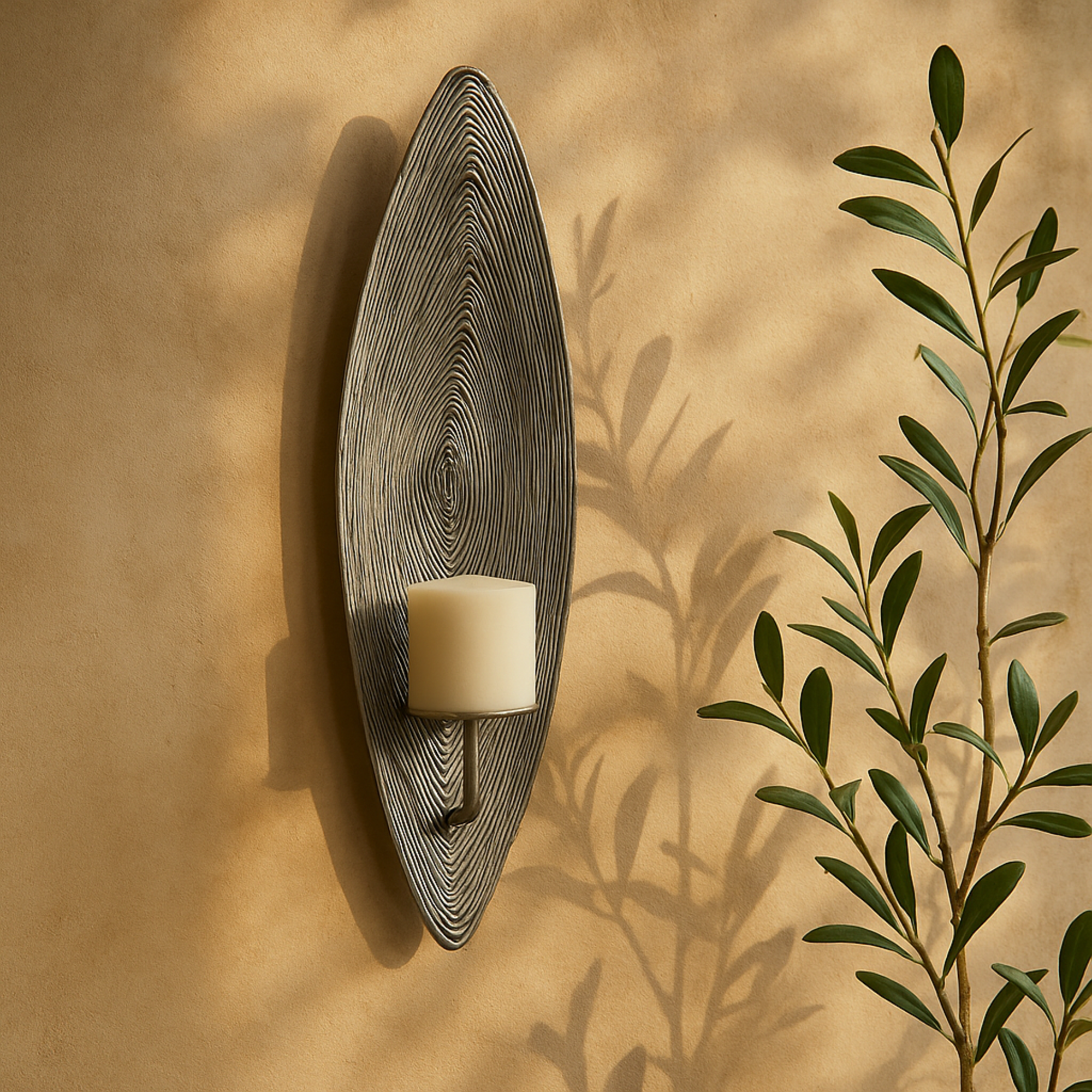 CosmoLiving by Cosmopolitan Leaf Stainless Steel Metal Single Candle Indoor Outdoor Wall Sconce