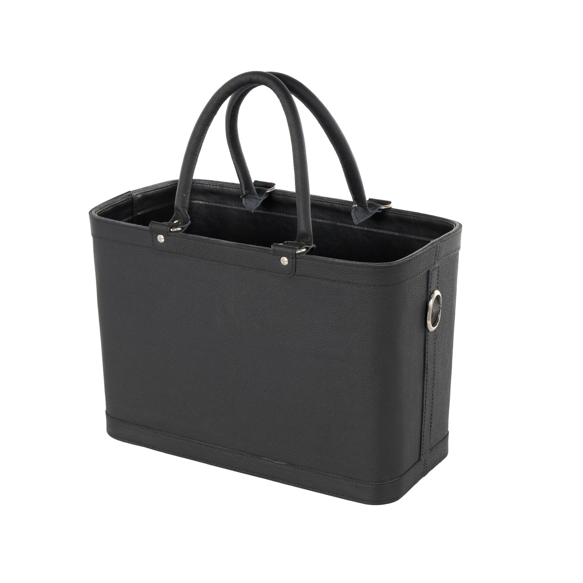 Black Leather Handmade Box Style Single Slot Decorative Magazine Holder with Arched Handles