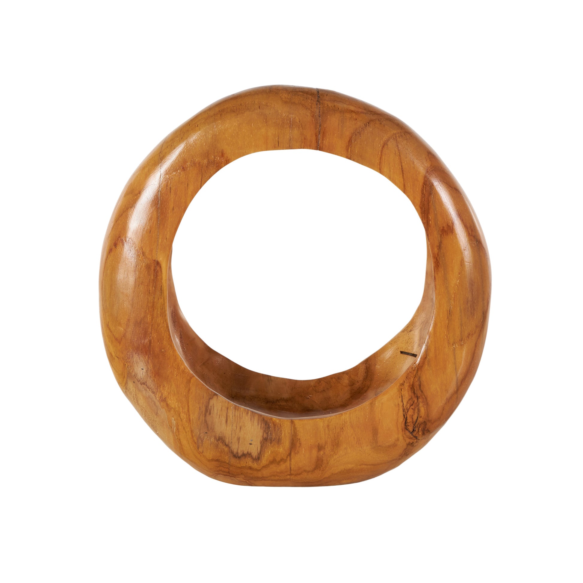 Abstract Brown Teak Wood Handmade Round Decorative Sculpture