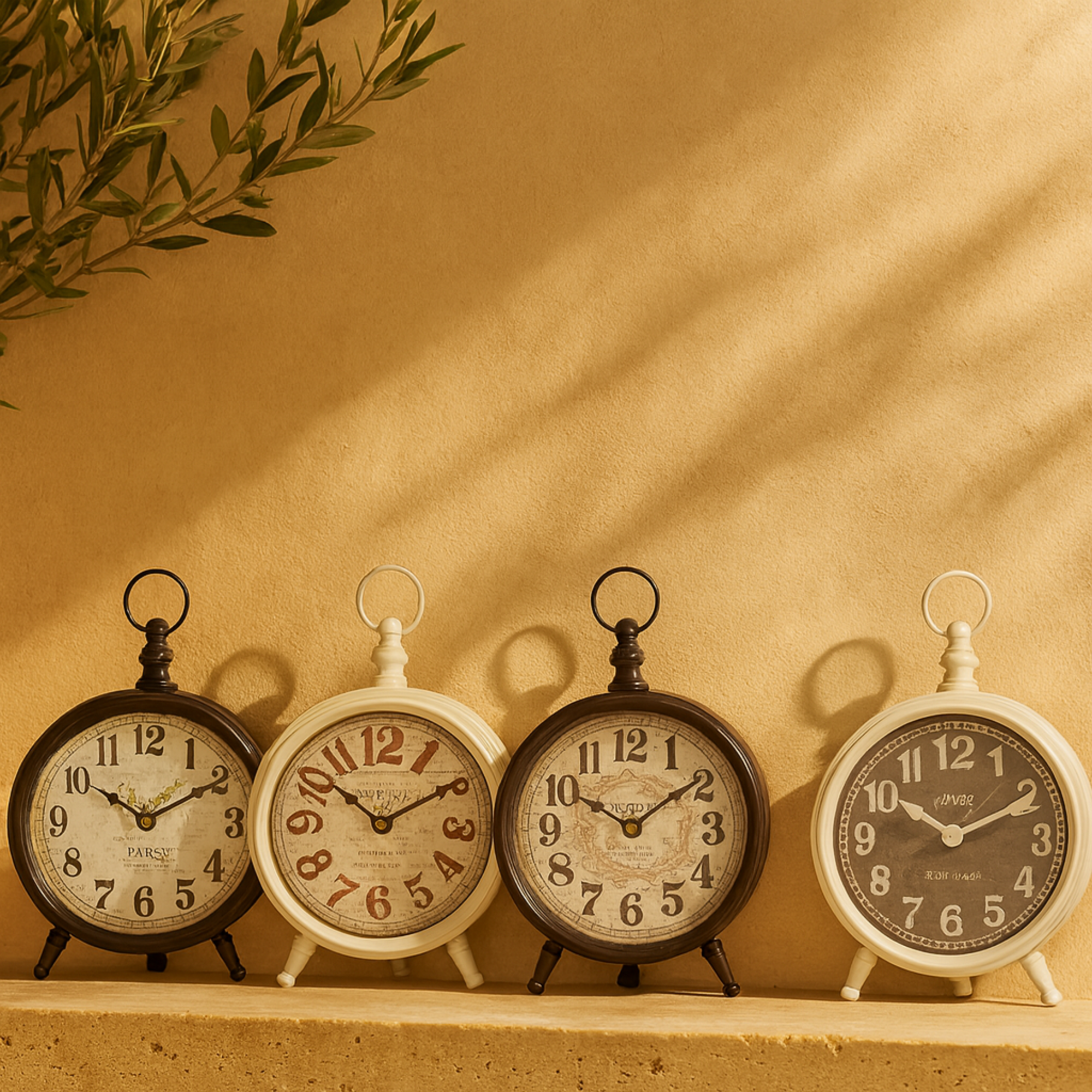 Set of 4 Black Metal Ring Top Decorative Clock