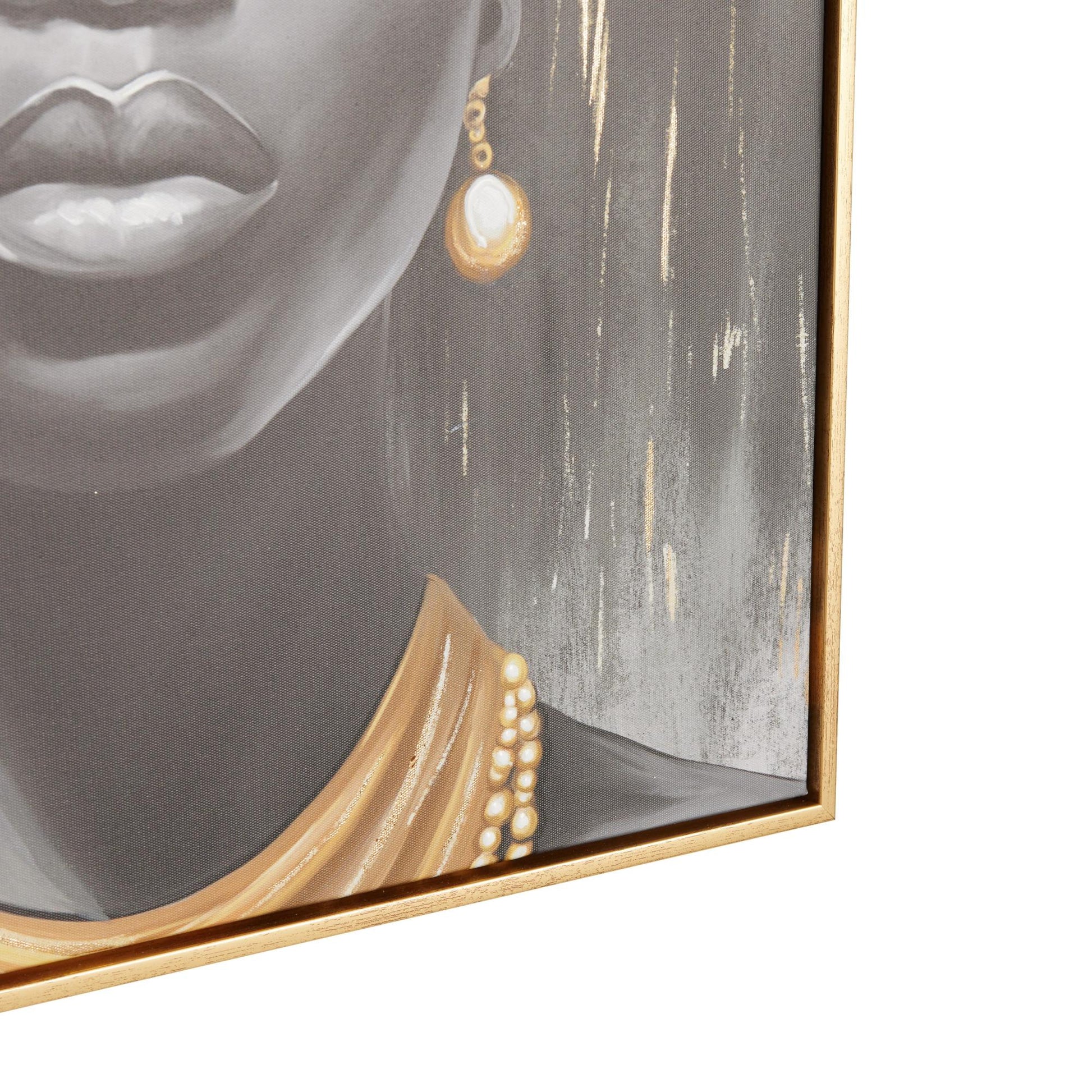 Woman Black Canvas Shaded Living Room Framed Wall Art with Blue Crown and Gold Foil Accents