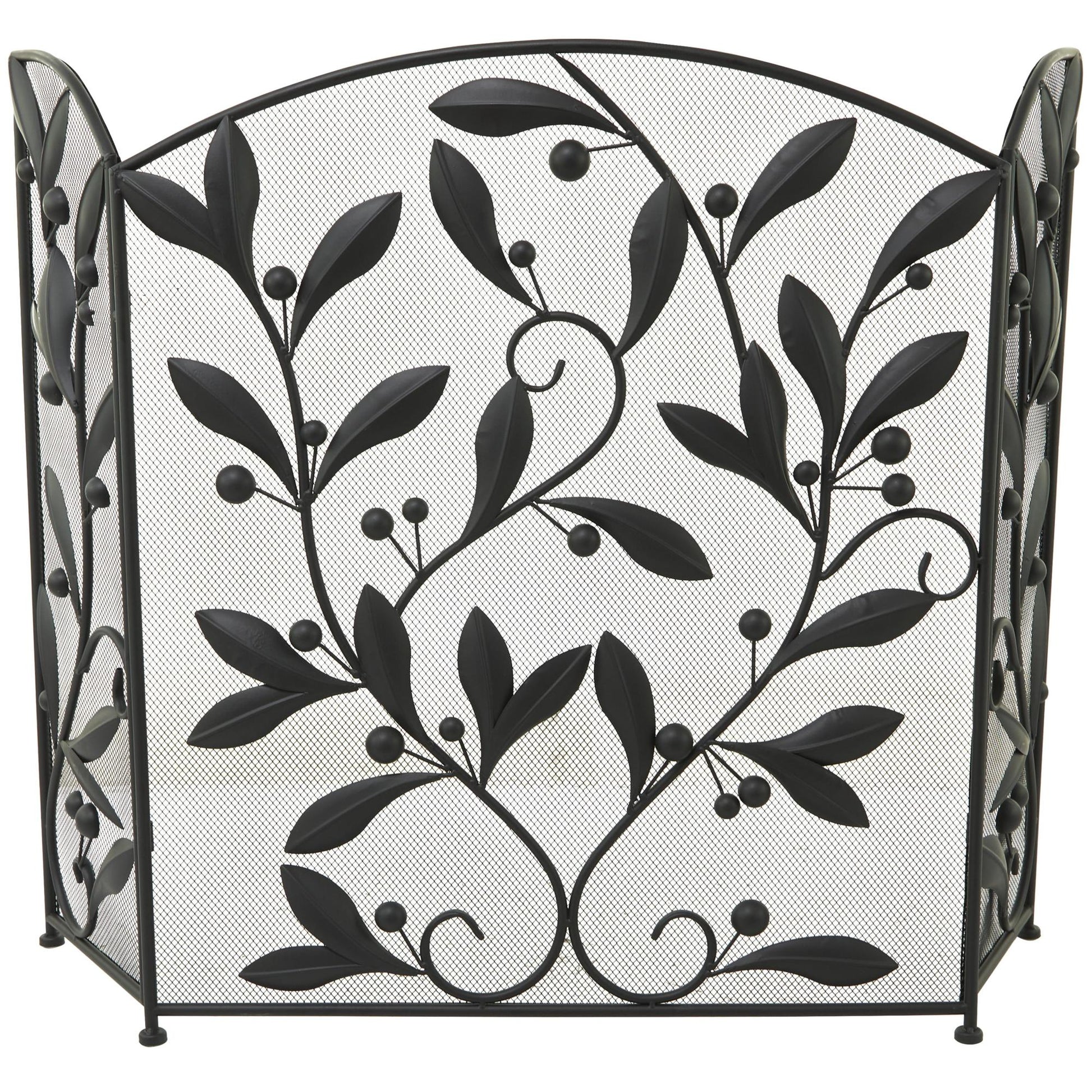 Leaf Metal Foldable Mesh Netting 3 Panel Living Room Fireplace Screen with Leaf and Vine Relief