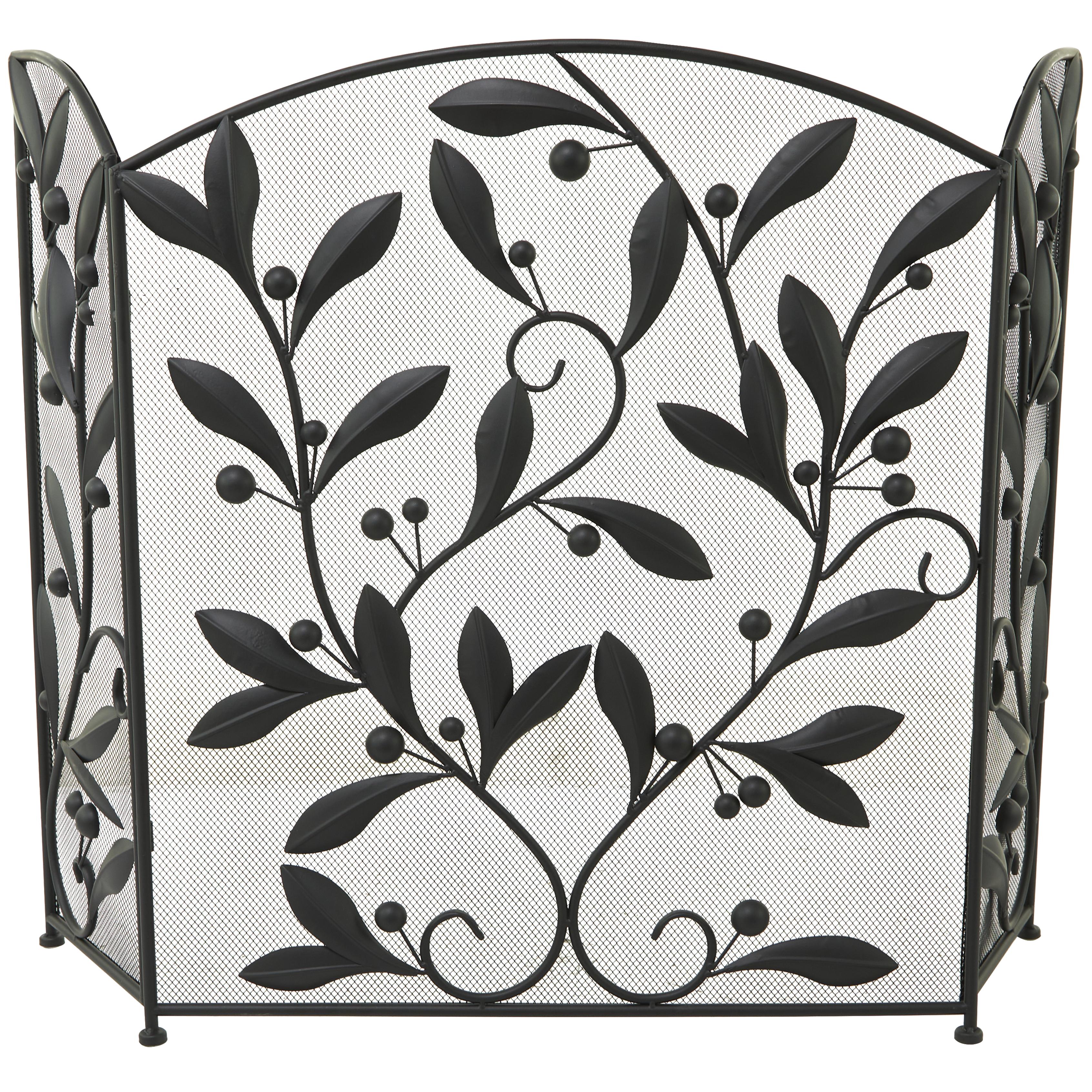 Leaf Metal Foldable Mesh Netting 3 Panel Living Room Fireplace Screen with Leaf and Vine Relief