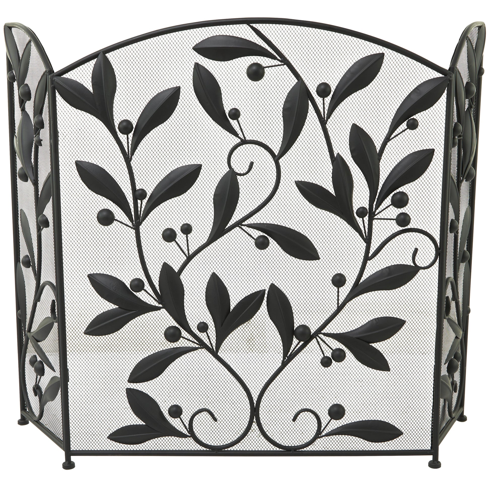 Leaf Metal Foldable Mesh Netting 3 Panel Living Room Fireplace Screen with Leaf and Vine Relief