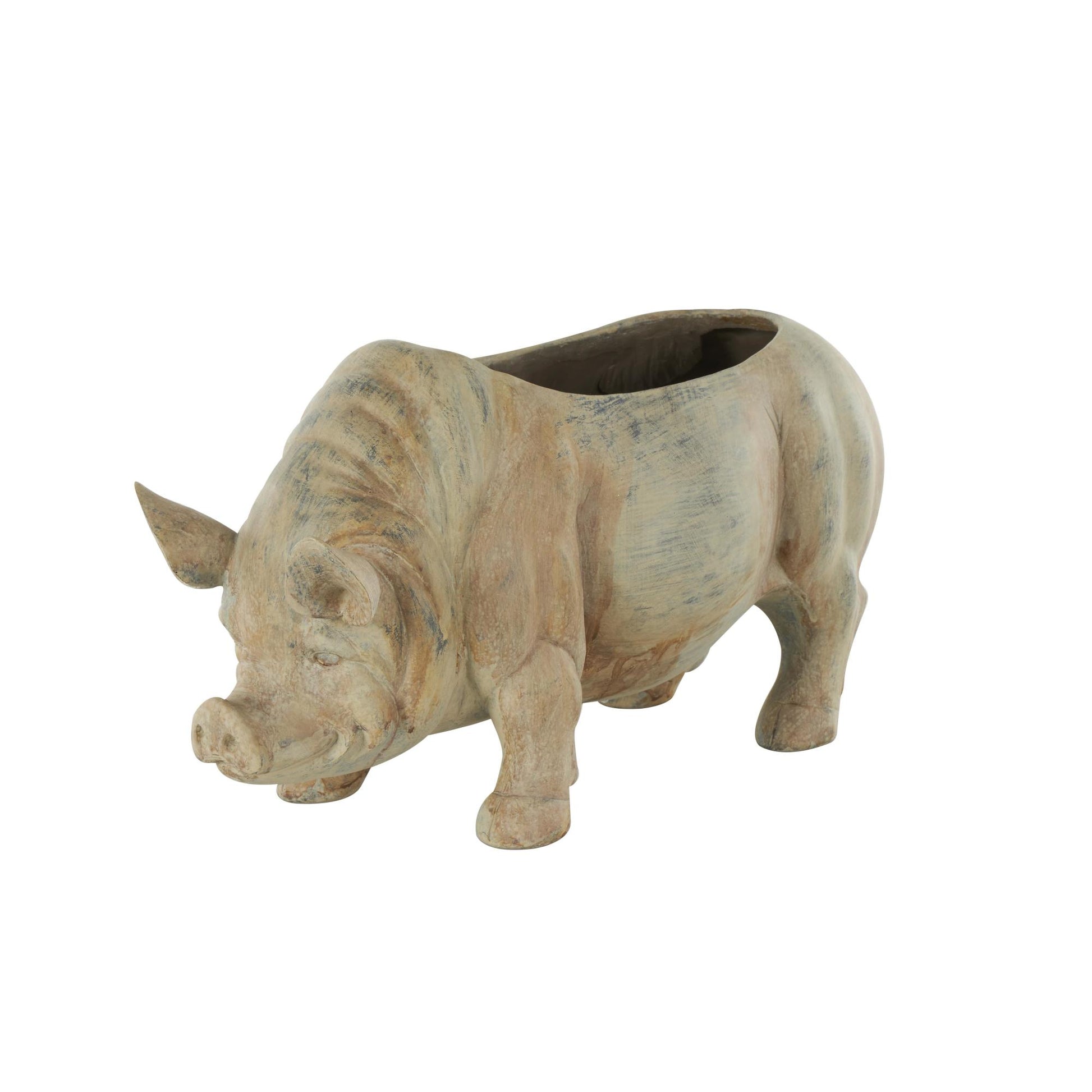 Pig Light Brown Resin Indoor Outdoor Planter with Distressed Details