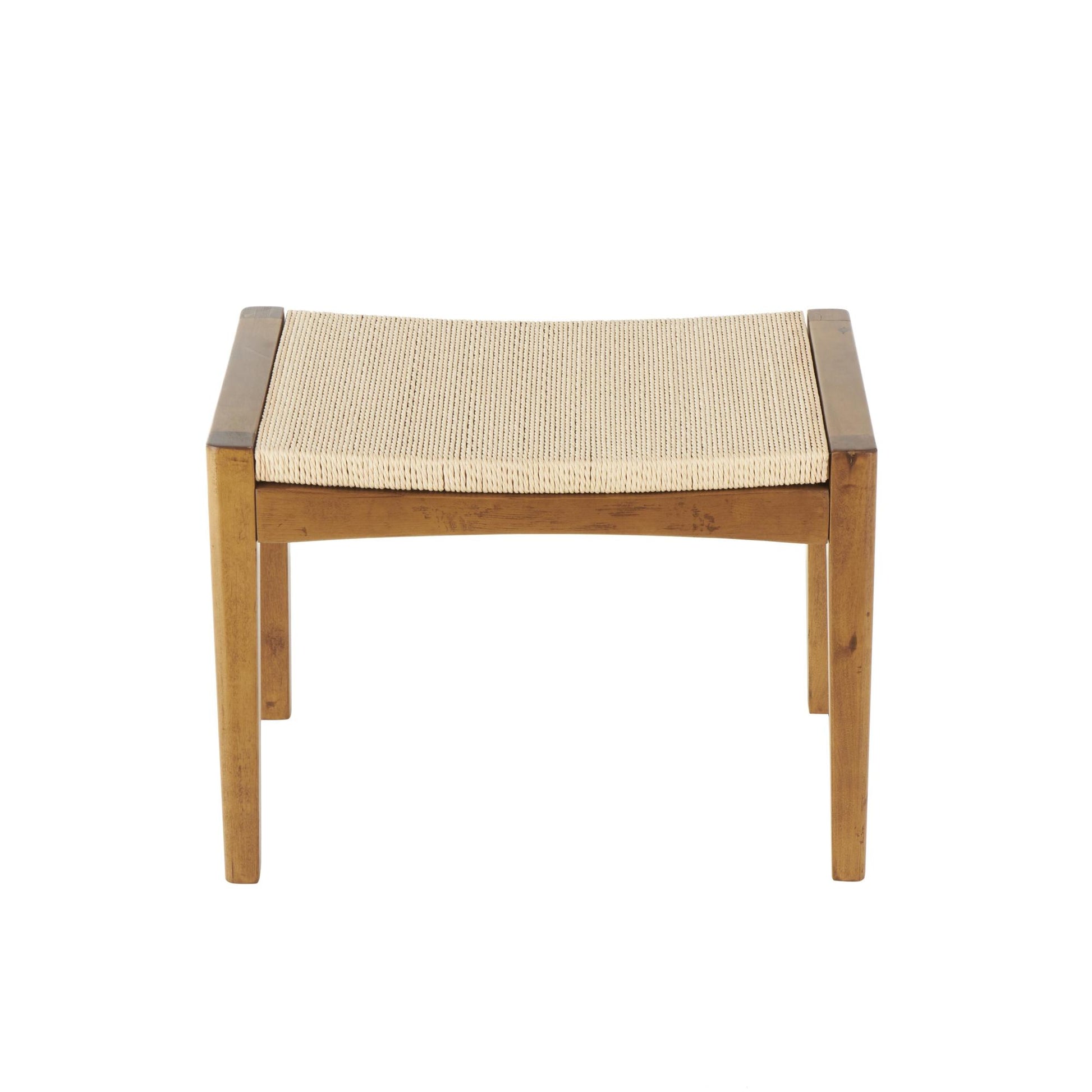 Brown Wood Handmade Traditional Living Room Stool with Rope Wrapped Seat
