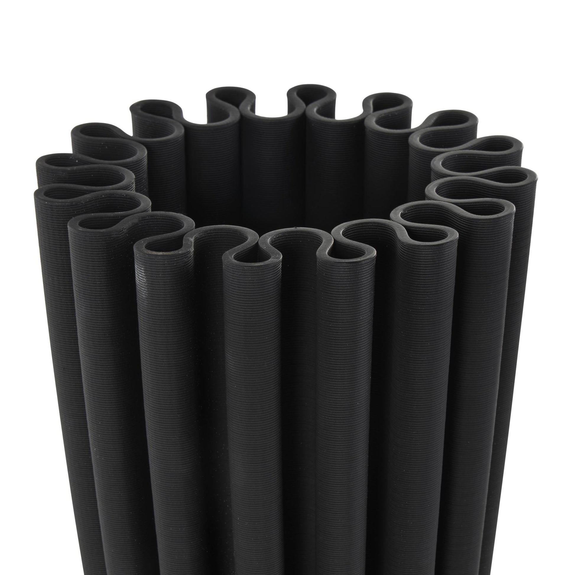 Abstract Black Ceramic Dimensional Ribbed Decorative Vase with Cylindrical Ridges