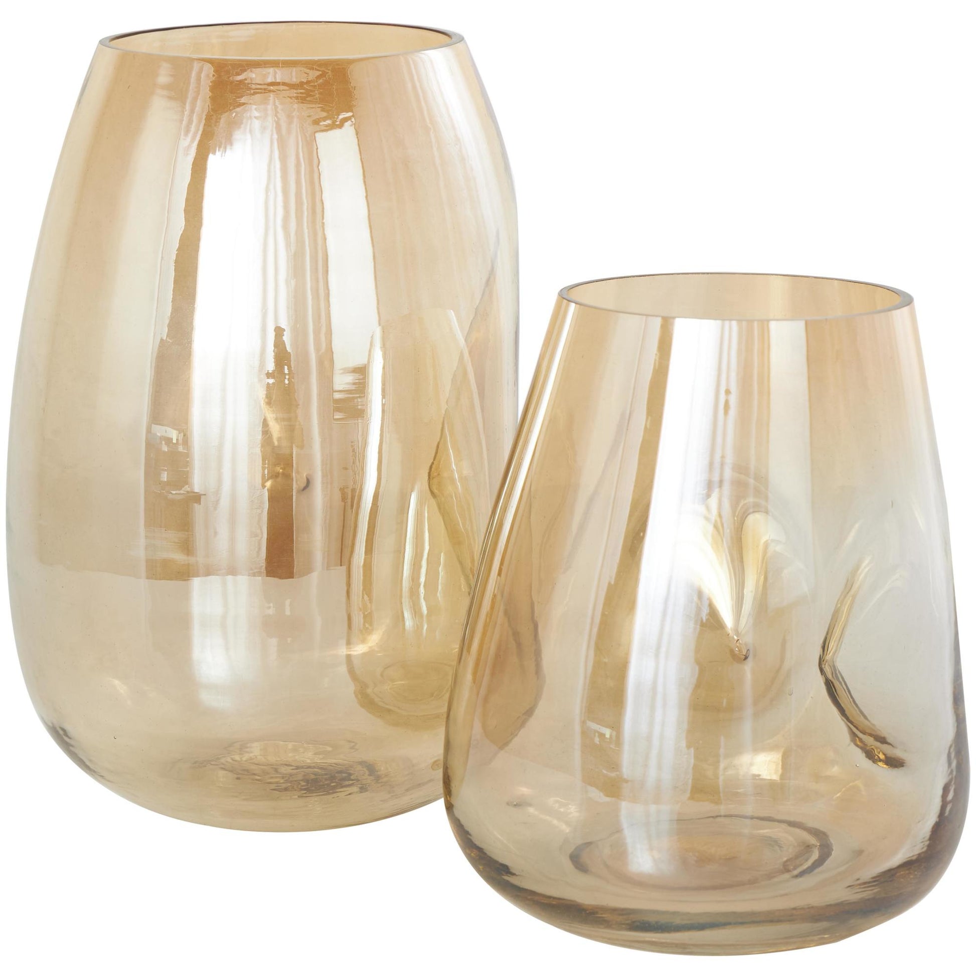 Set of 2 Abstract Gold Glass Concaved Iridescent Decorative Vase