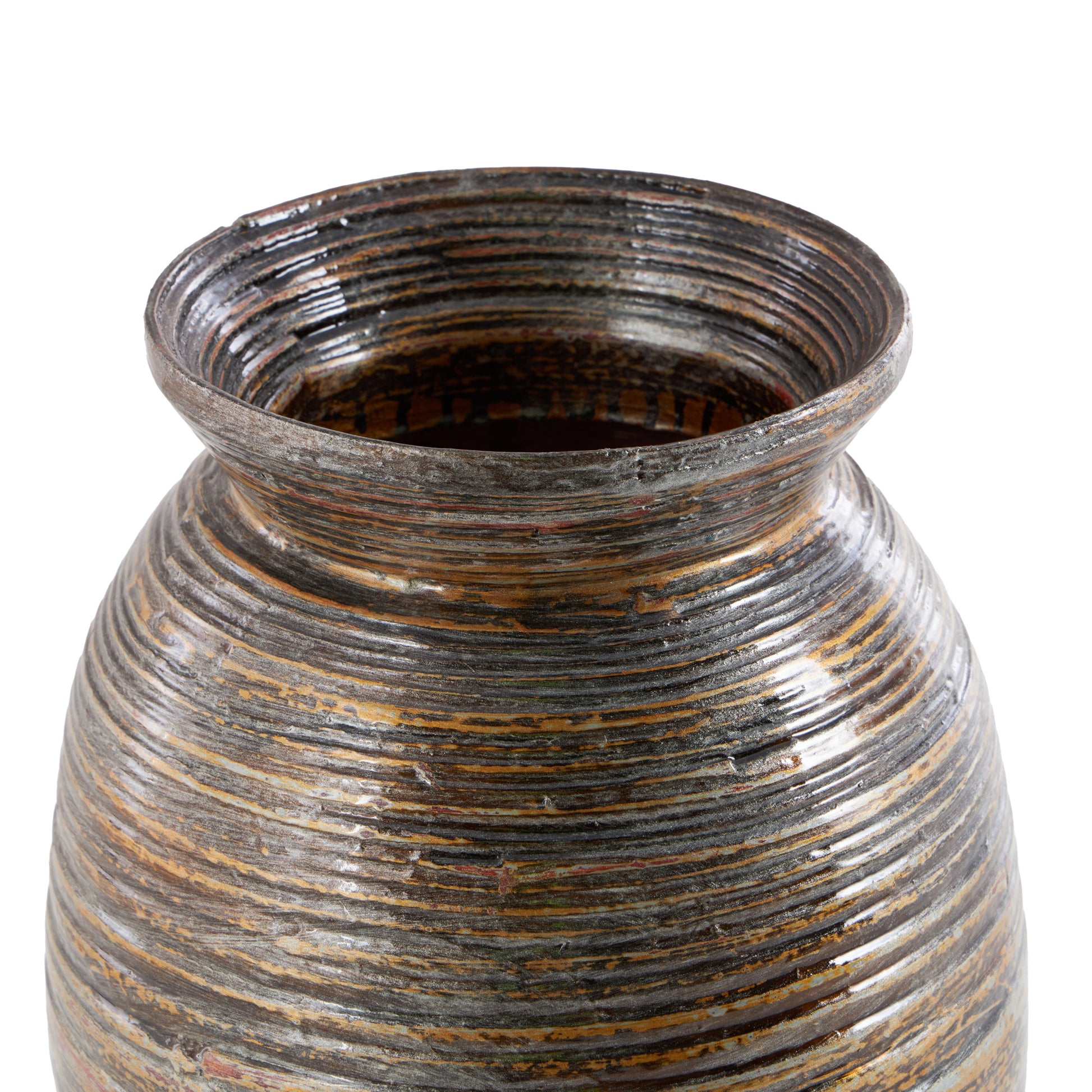 Brown Bamboo Wood Textured Decorative Vase with Lacquer