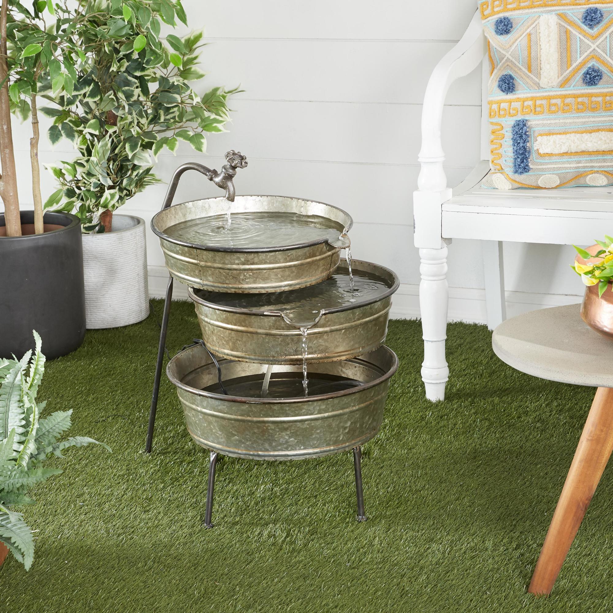 Gray Metal Adjustable Tiered Bowl Faucet Indoor Outdoor Fountain