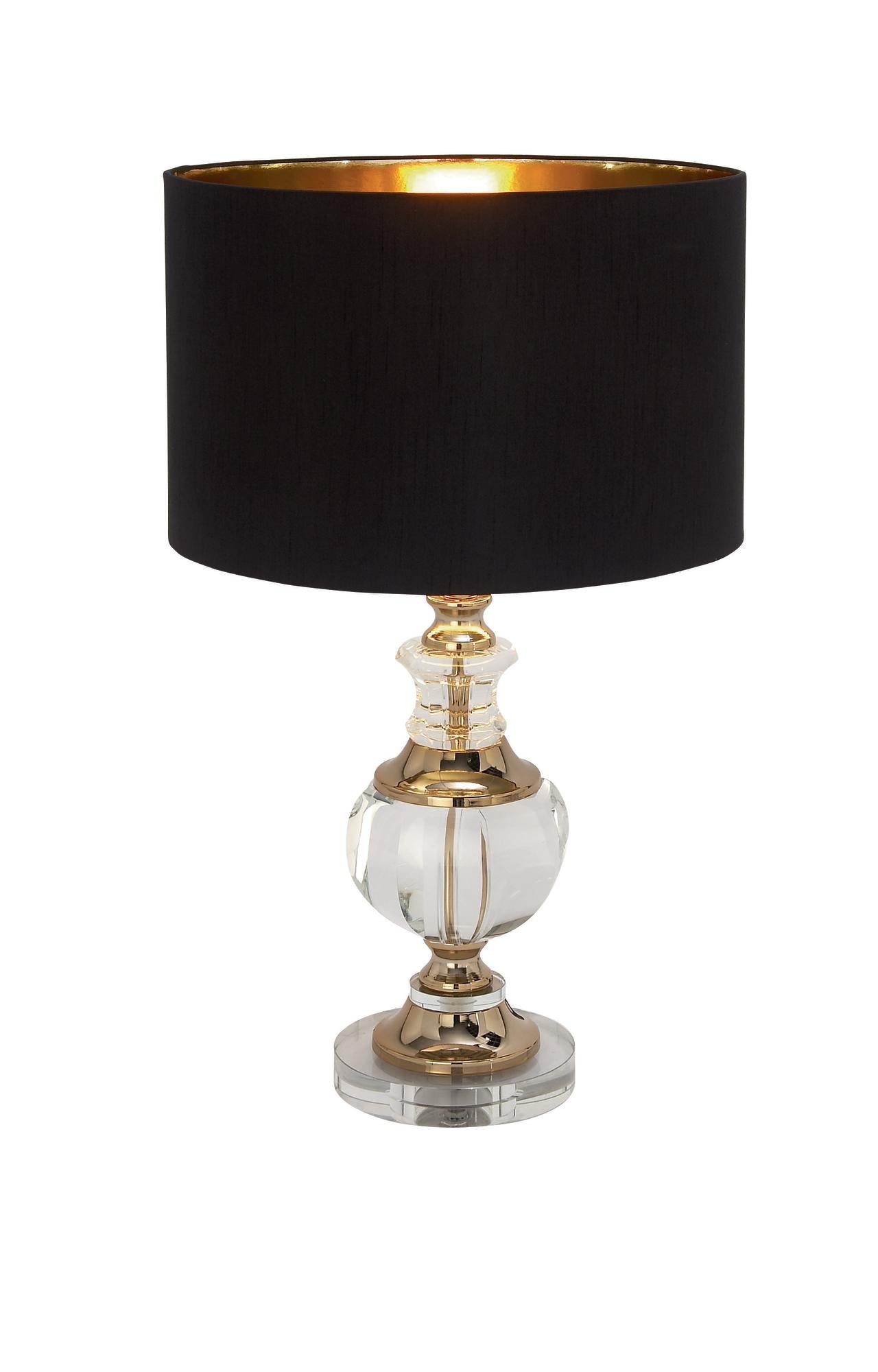 Gold Crystal Room Table Lamp with Black Lampshade