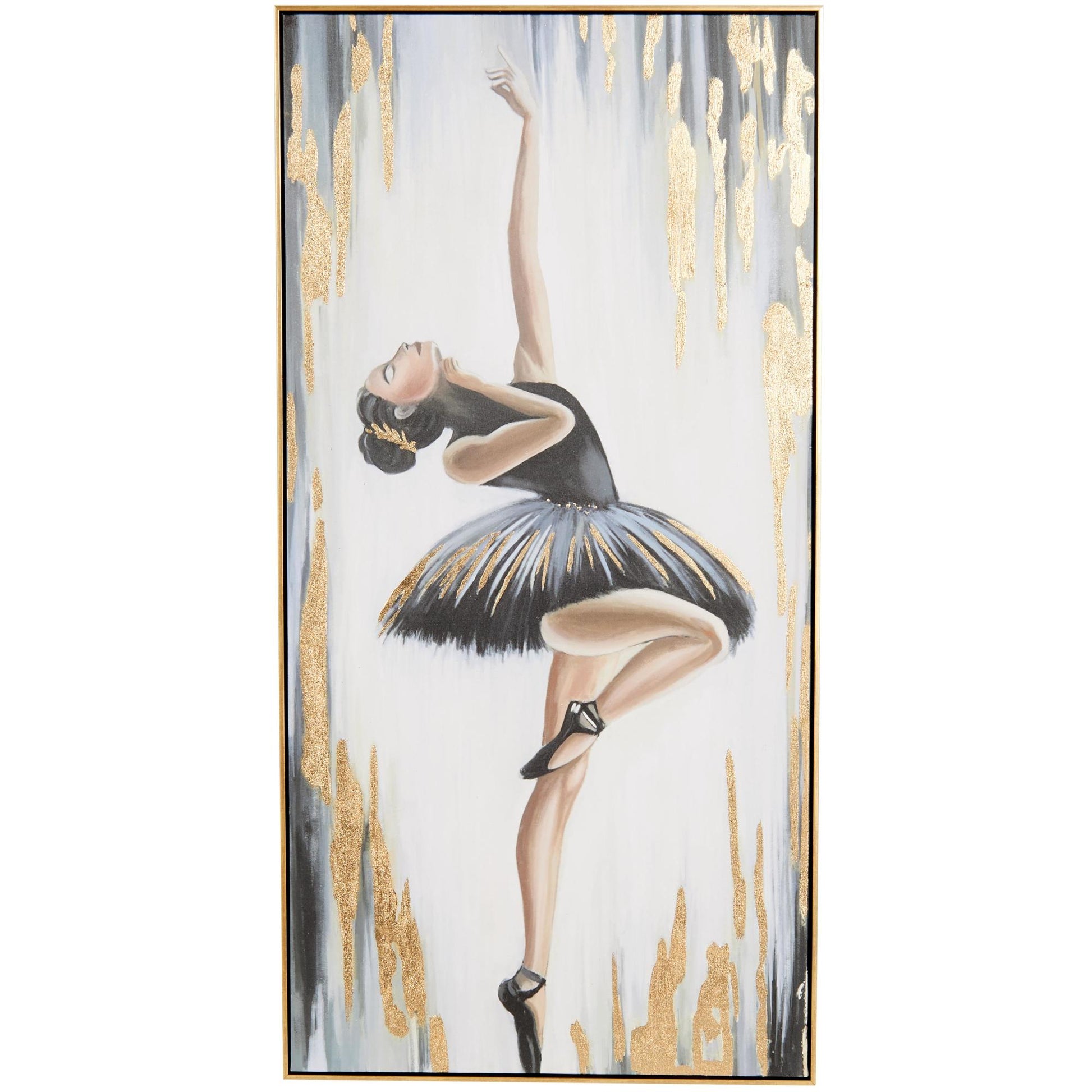 Dancer Gold Canvas Ballet Living Room Framed Wall Art with Black and Gold Foil Accents