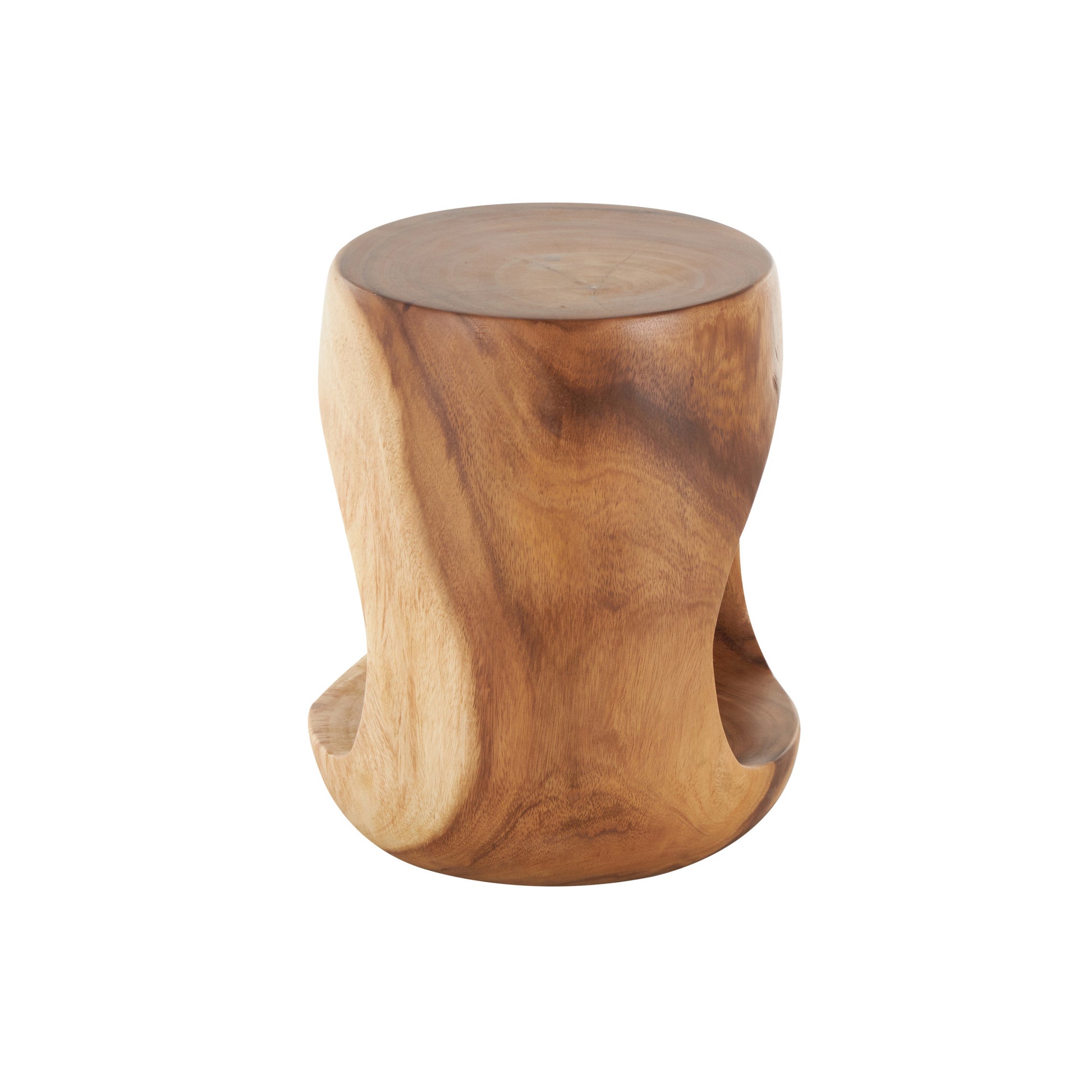 Brown Teak Wood Handmade Side End Accent Table with Abstract Triangle Cutout