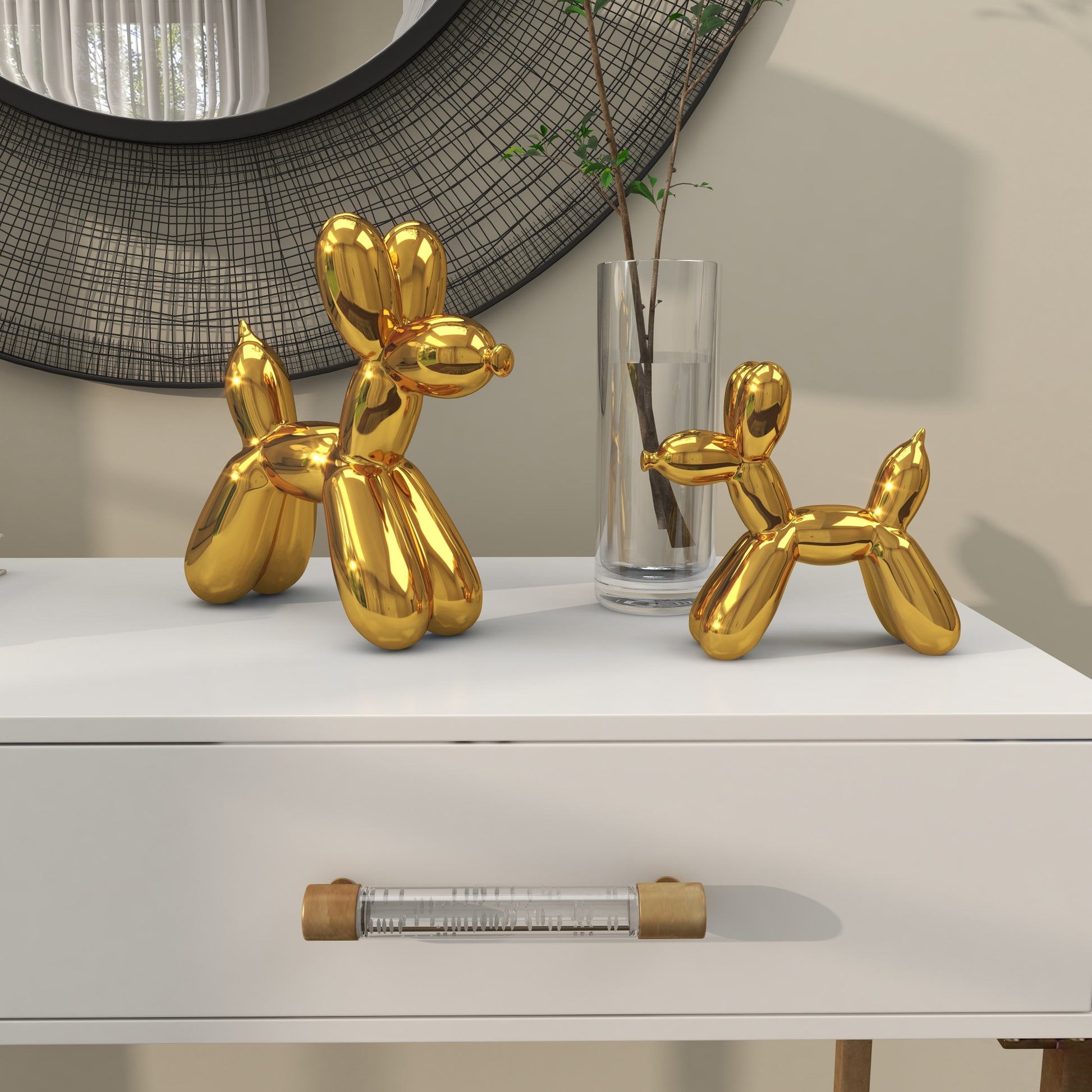 Set of 2 Dog Porcelain Ceramic Balloon Decorative Sculpture