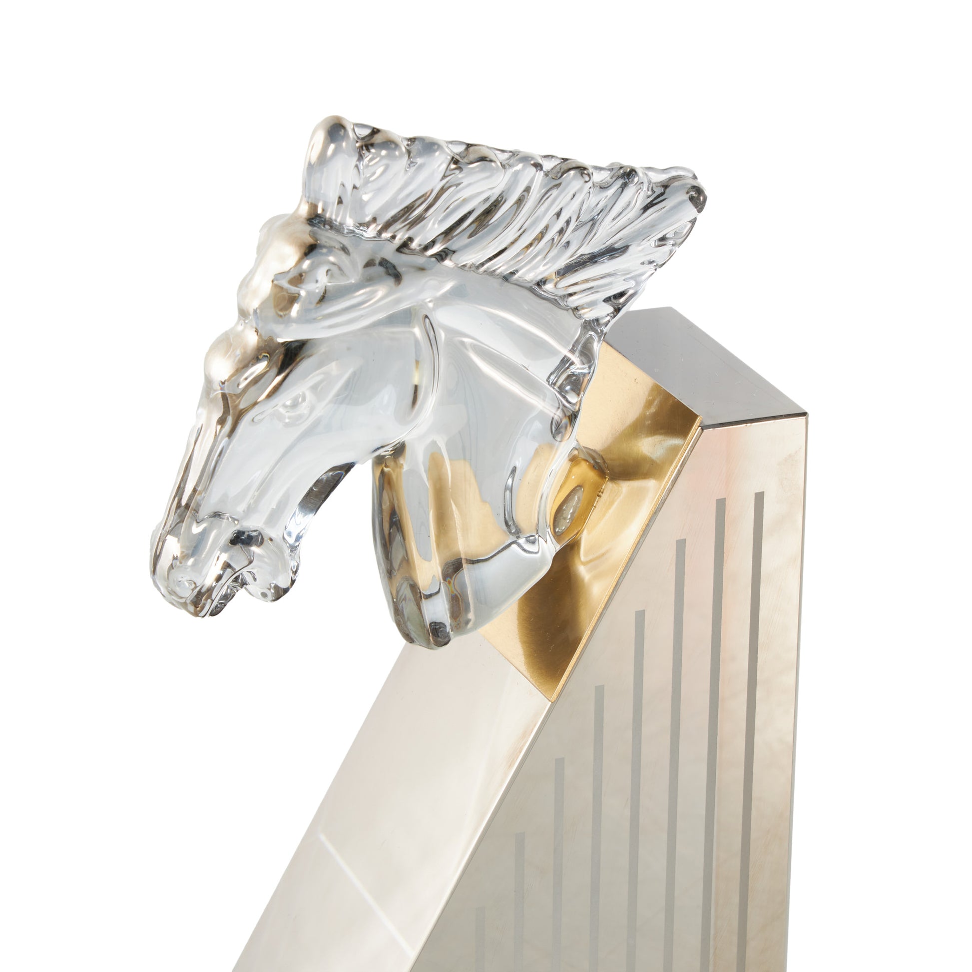 Set of 2 Horse Clear Glass Head Decorative Bookends with Pyramid Bases