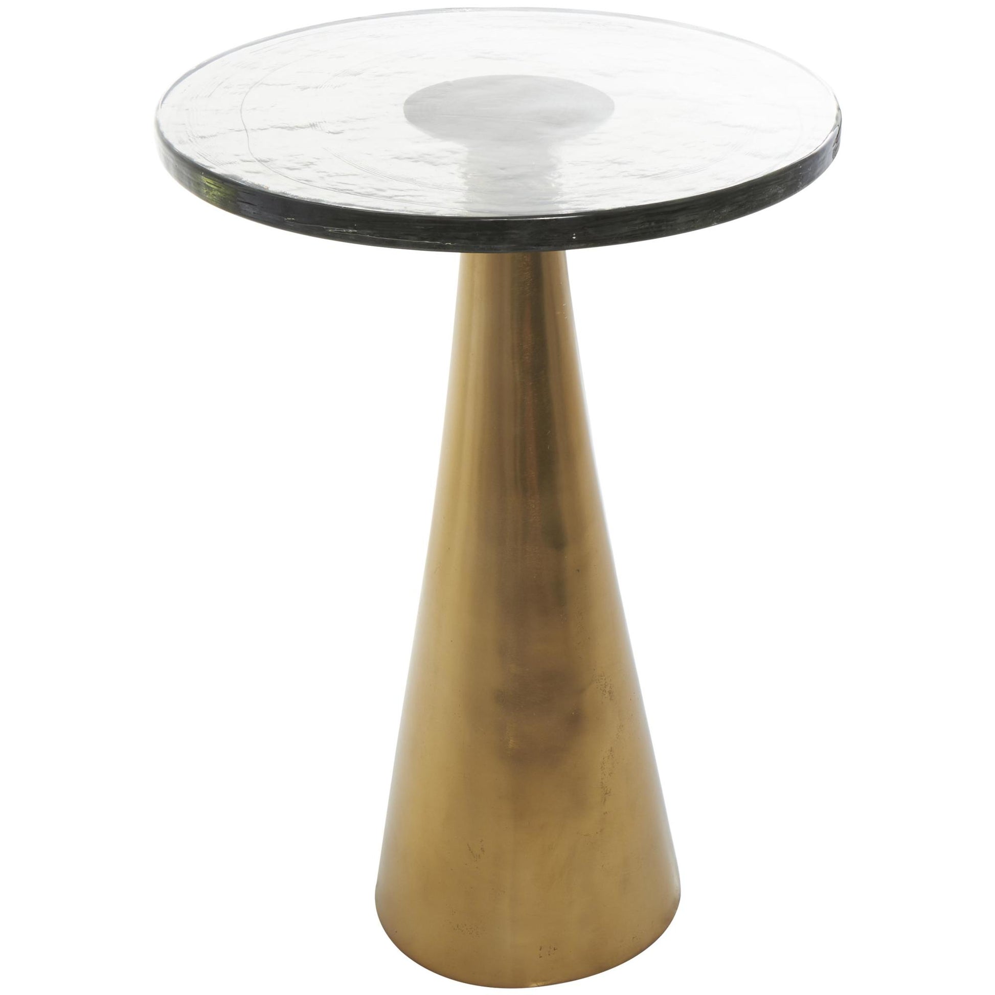 Geometric Aluminum Metal Cone Side End Accent Table with Textured Glass Tabletop