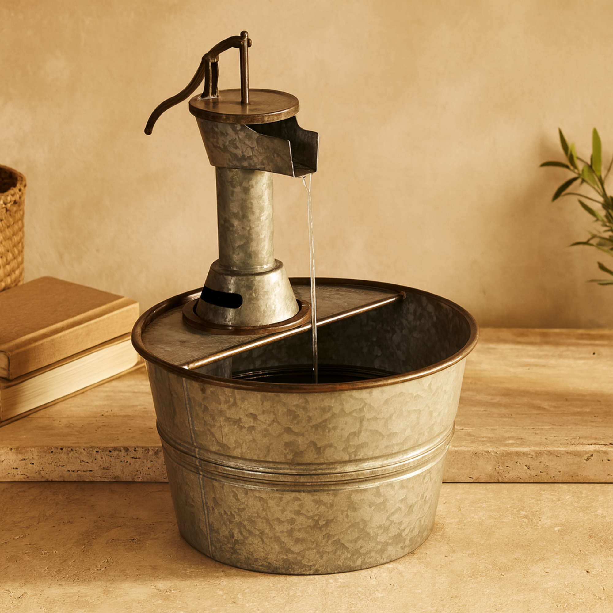 Gray Metal Indoor Outdoor Fountain with Pump Style Faucet