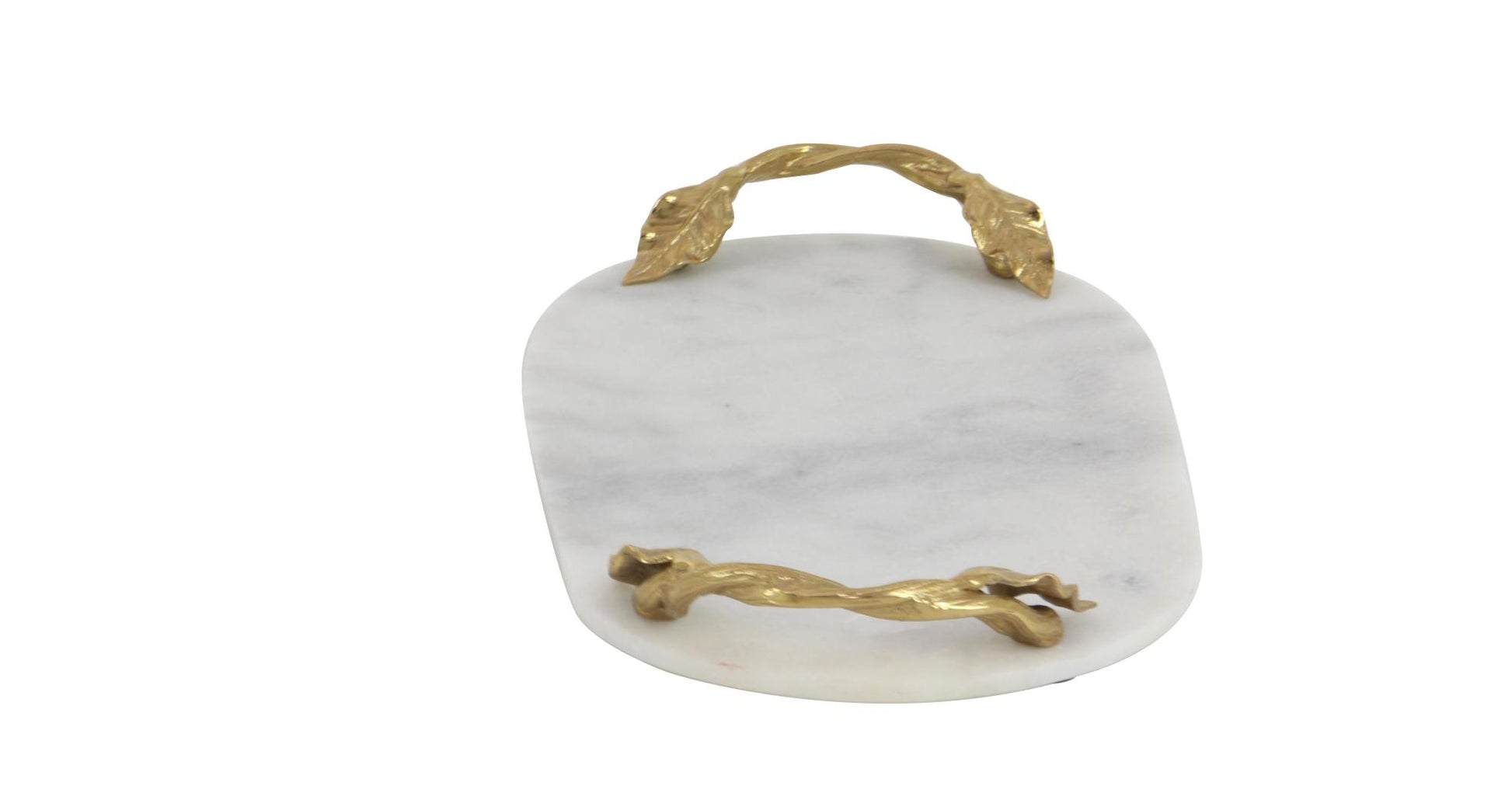 Leaf Marble Oval Living Room Decor Tray with Gold Twisted Metal Handles