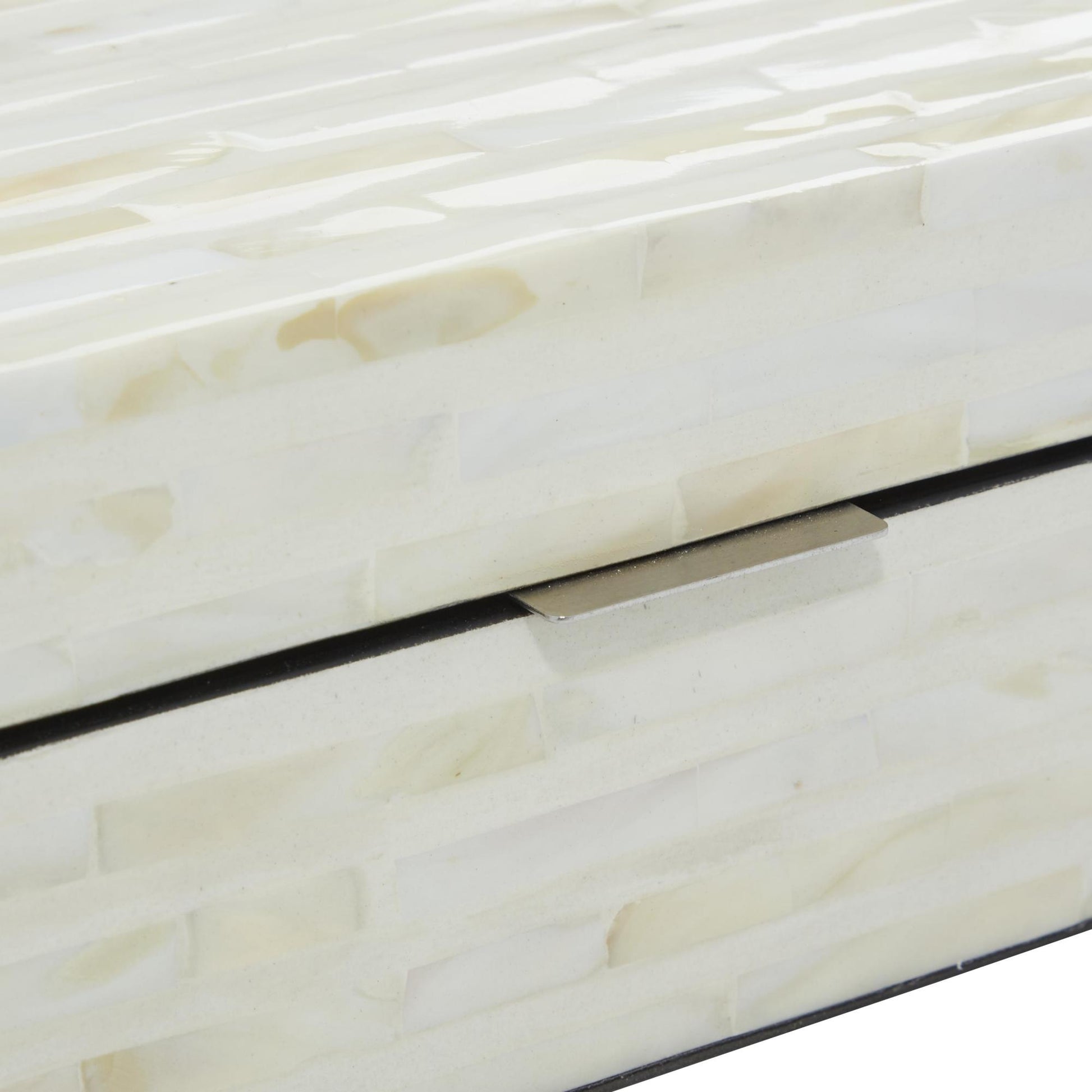 Set of 2 Light Blue Mother of Pearl Shell Handmade Decorative Box with Linear Mosaic Pattern and Hinged Lid