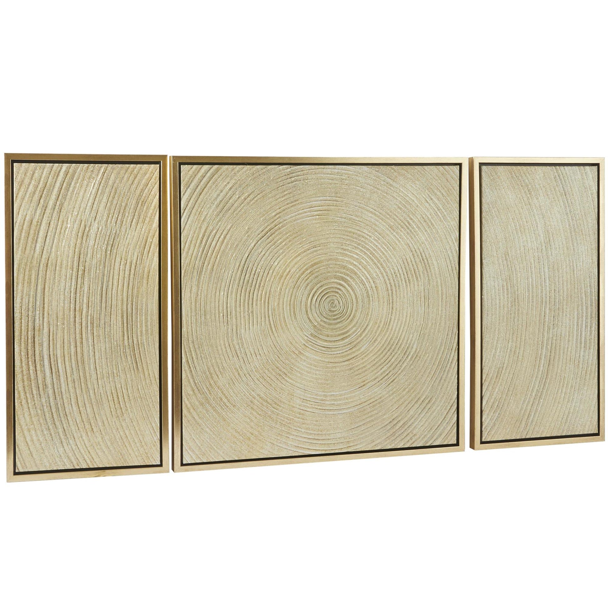 Set of 3 Starburst Gold Canvas Ripple Living Room Framed Wall Art with Gold Frame