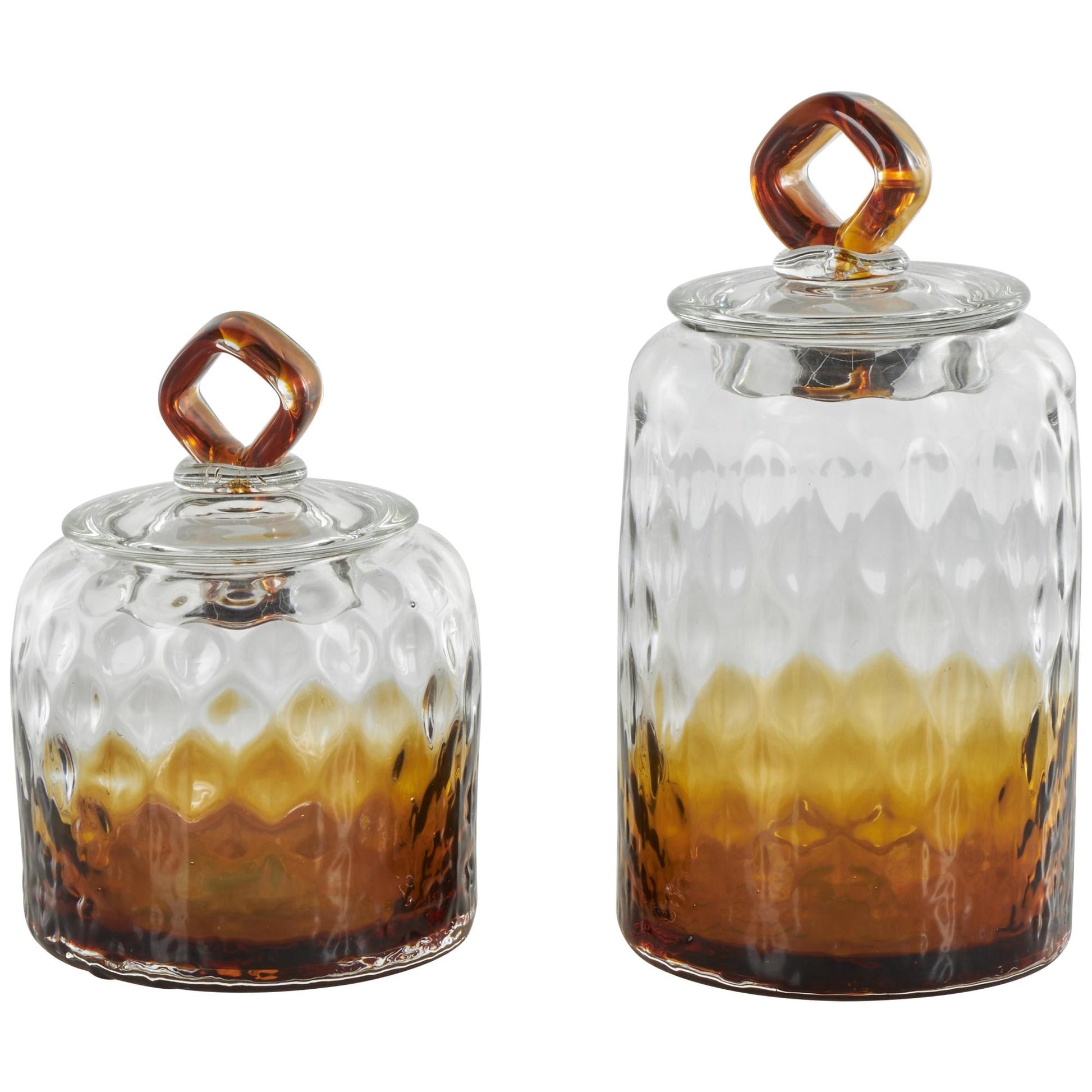 Set of 2 Geometric Orange Glass Faceted Ombre Living Room Decorative Jars with Diamond Knobs