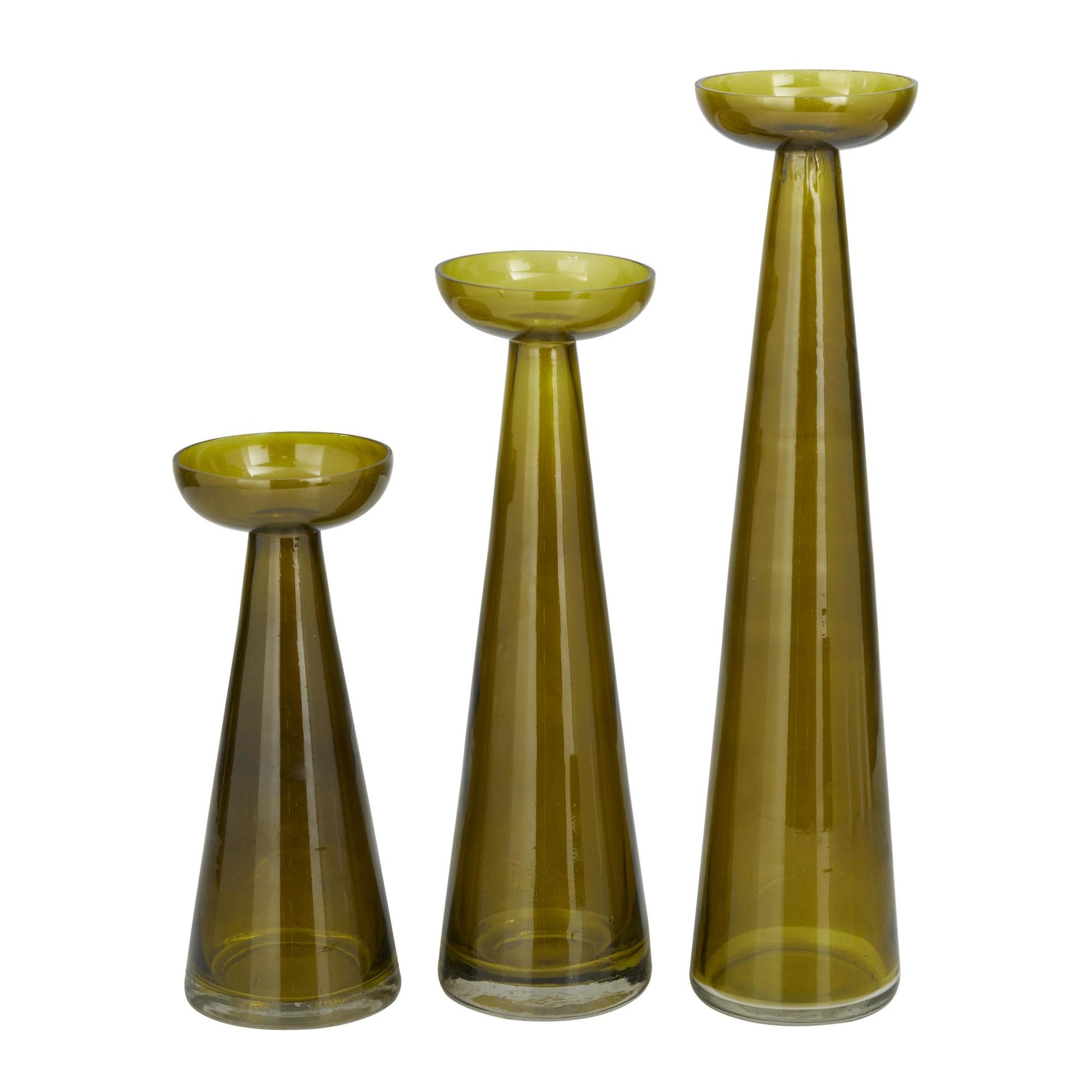 Set of 3 Glass Tapered Cone Decorative Candle Holder with Rounded Candle Plates