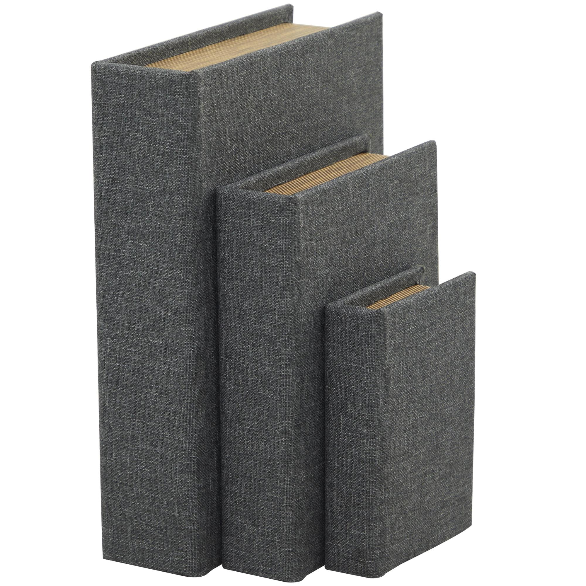 Set of 3 Linen Fabric Textured Faux Book Storage Decorative Box with Gold Page Detailing