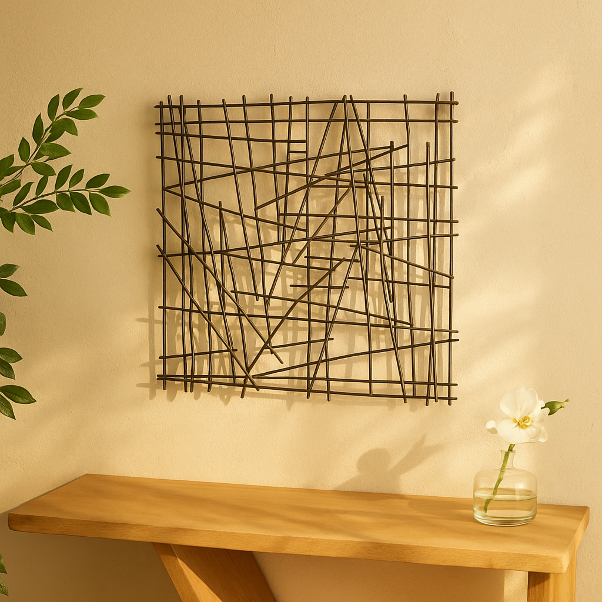 Abstract Black Metal Overlapping Sticks Home Wall Decor