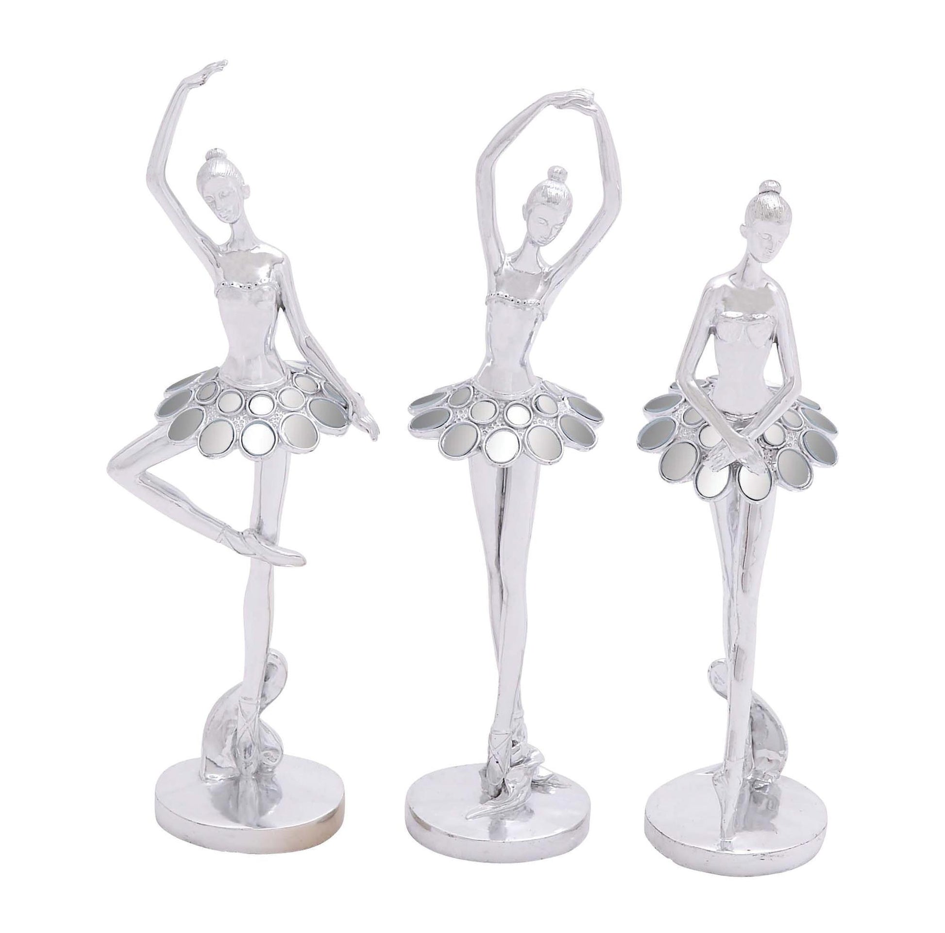 Set of 3 Dancer Polystone Decorative Sculpture with Capiz Inlay Set of 3 12", 12", 11"H