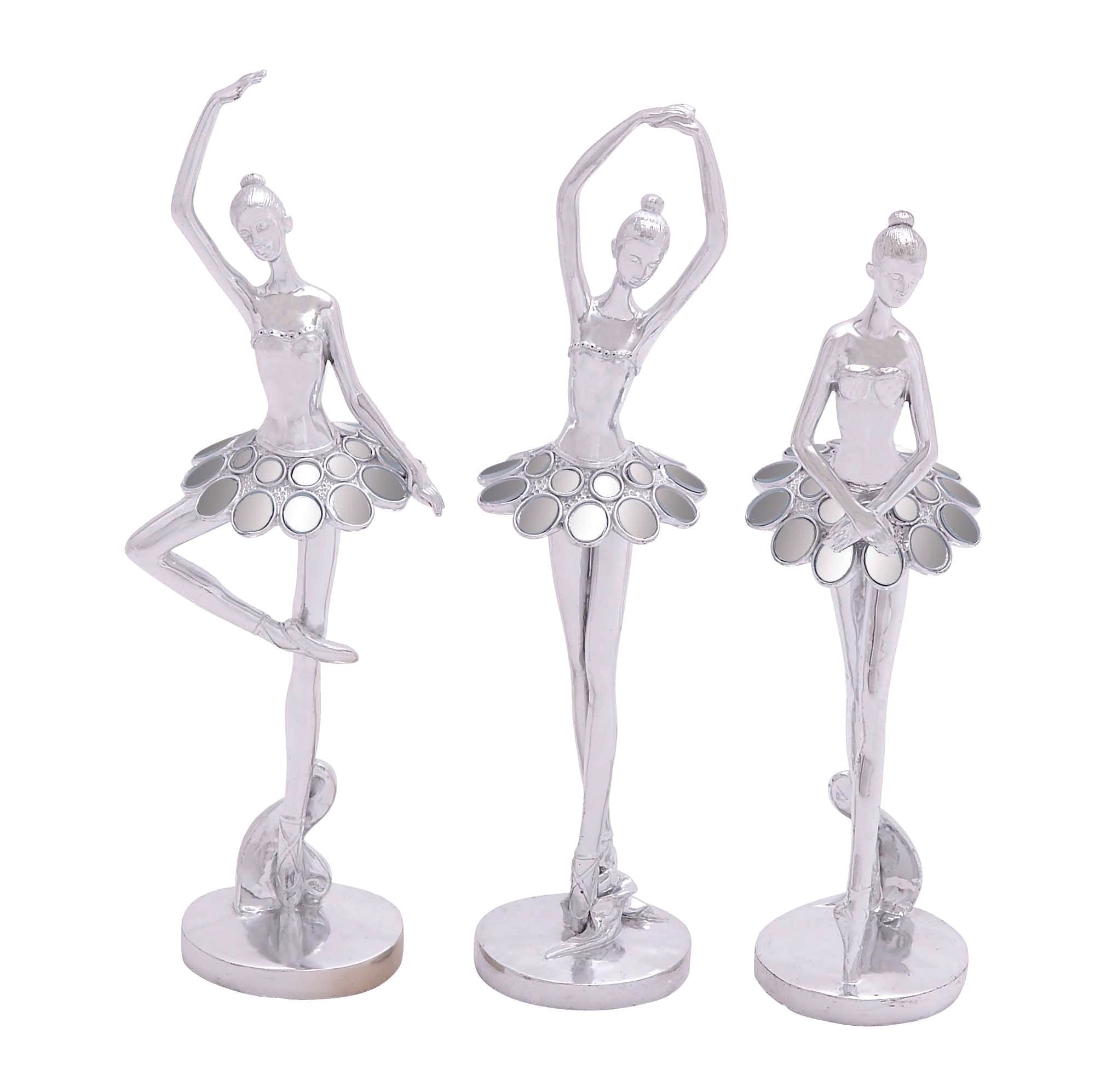 Set of 3 Dancer Polystone Decorative Sculpture with Capiz Inlay Set of 3 12", 12", 11"H