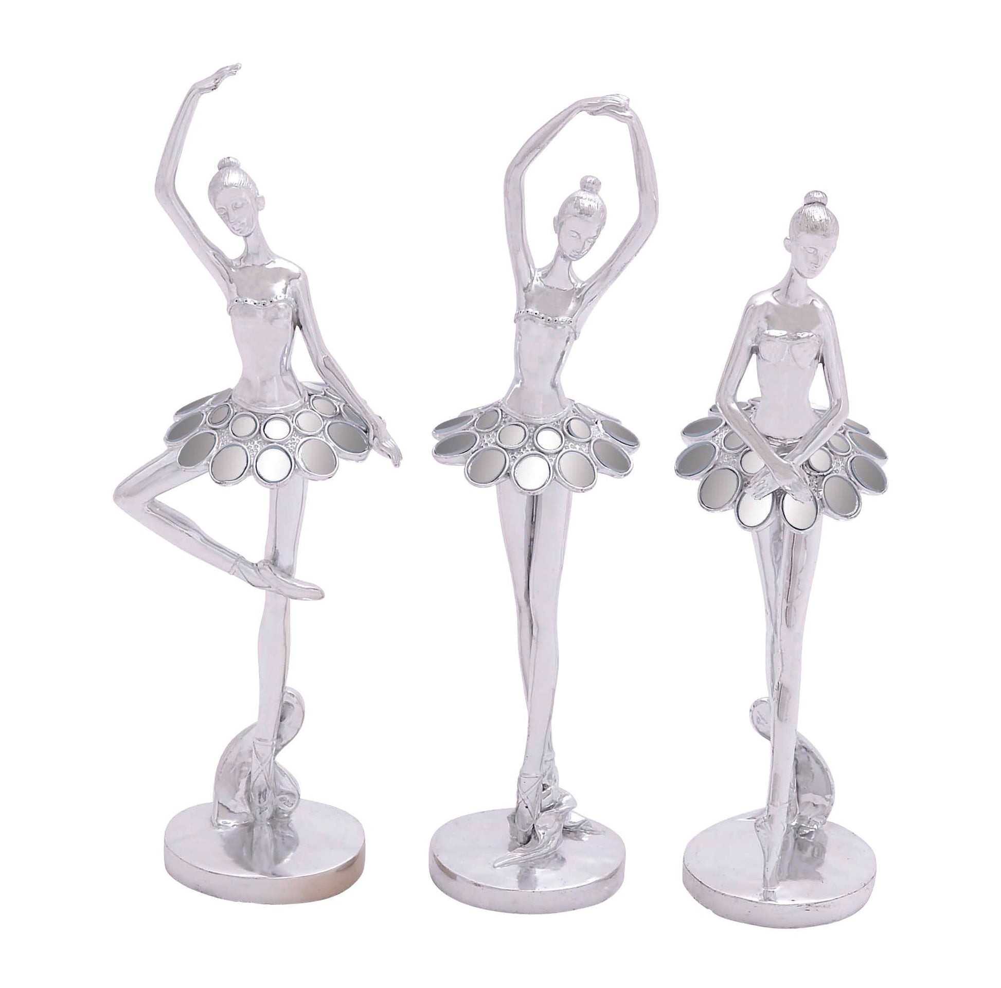 Set of 3 Dancer Polystone Decorative Sculpture with Capiz Inlay Set of 3 12", 12", 11"H