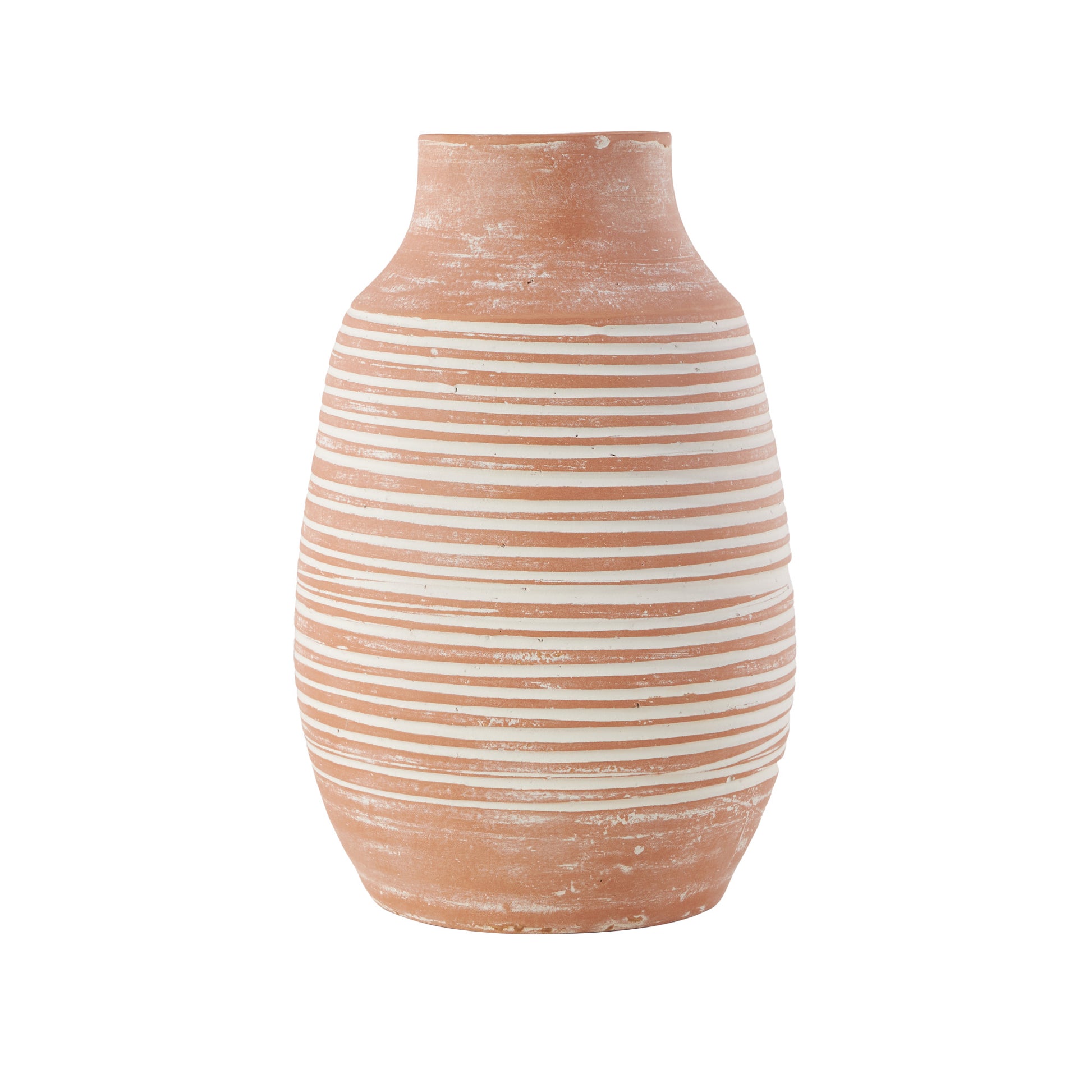 Pink Ceramic Whitewashed Ribbed Decorative Vase