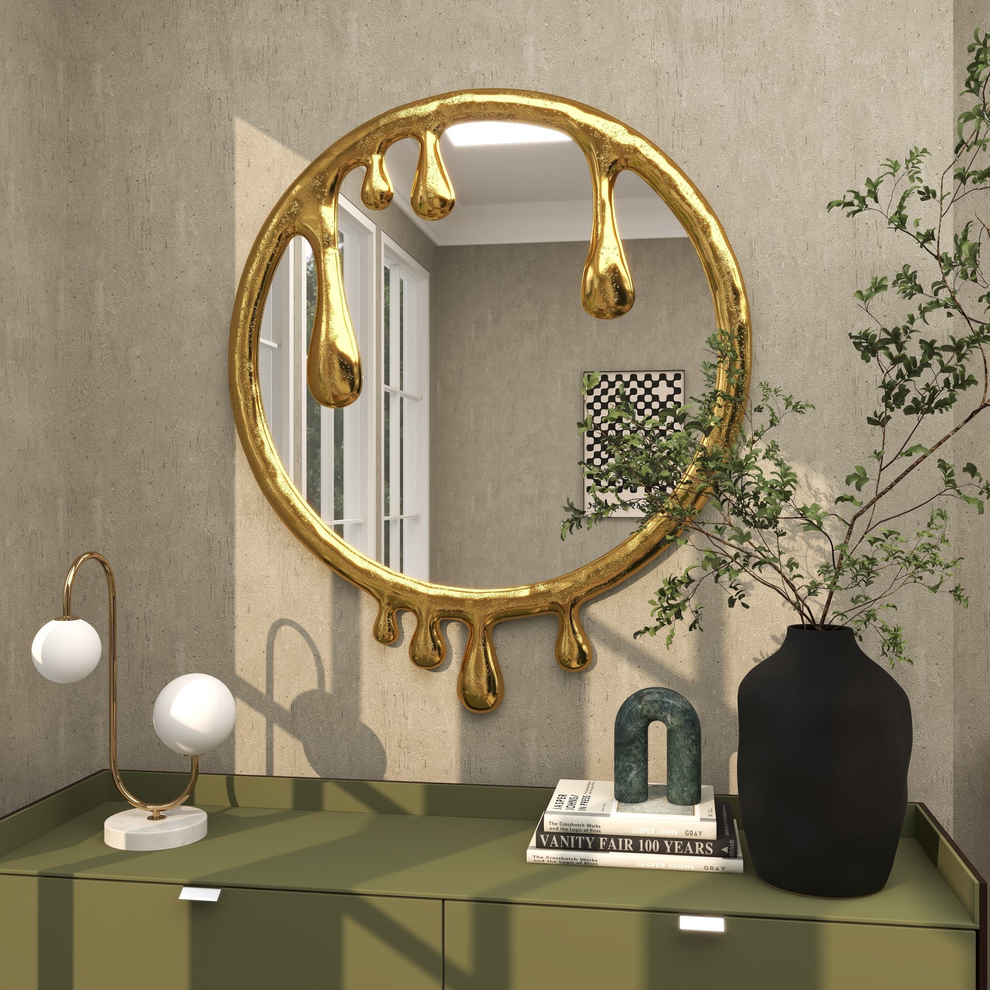 Abstract Aluminum Metal Drip Room Wall Mirror with Melting Designed Frame