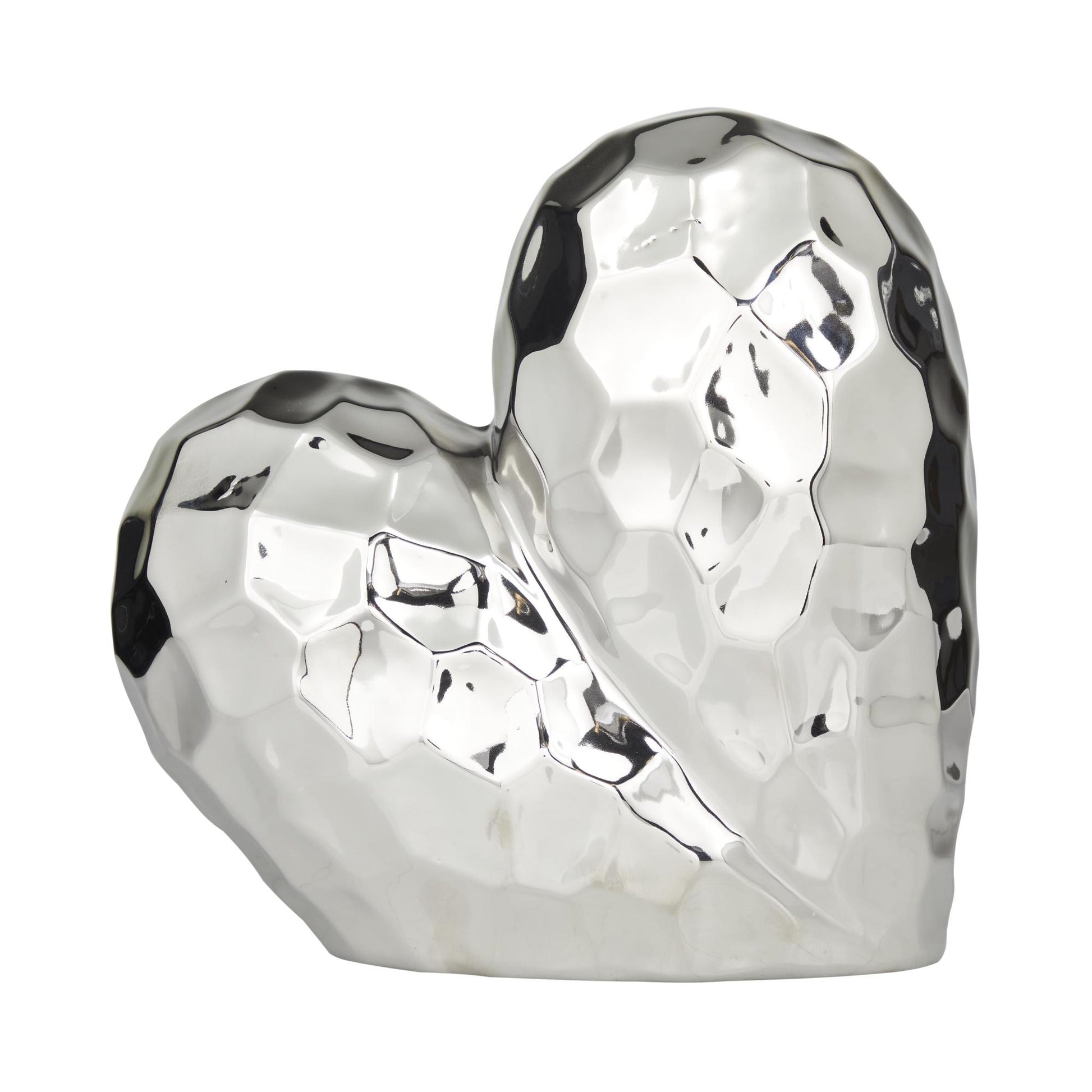 Heart Porcelain Ceramic Dimensional Origami Inspired Angled Decorative Sculpture with Faceted Exterior