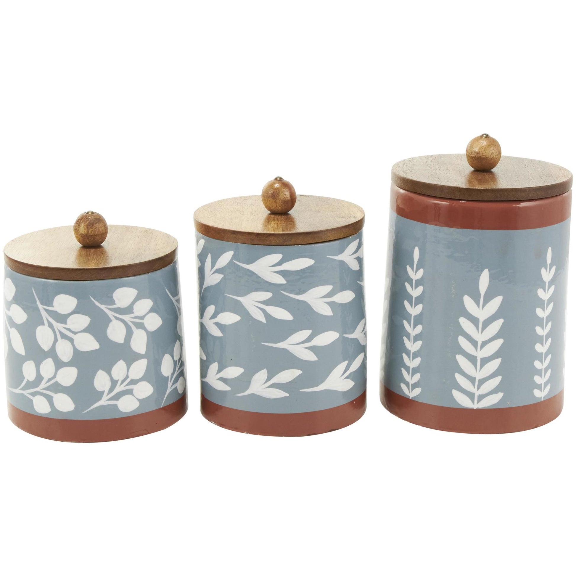 Set of 3 Floral Ceramic Decorative Canisters with Wood Lids