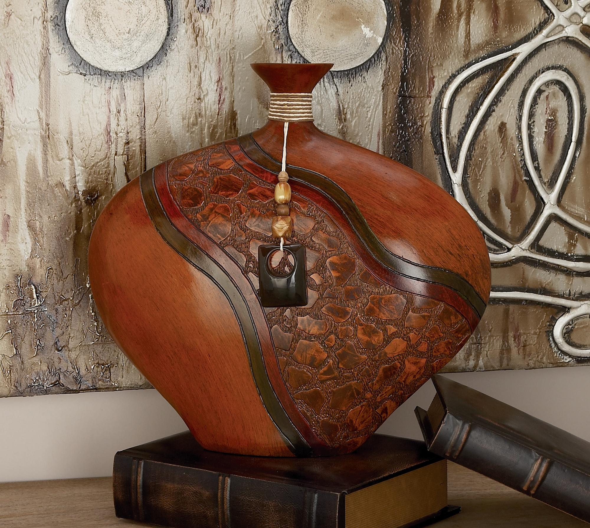 Abstract Brown Polystone Decorative Vase with Embossed Details