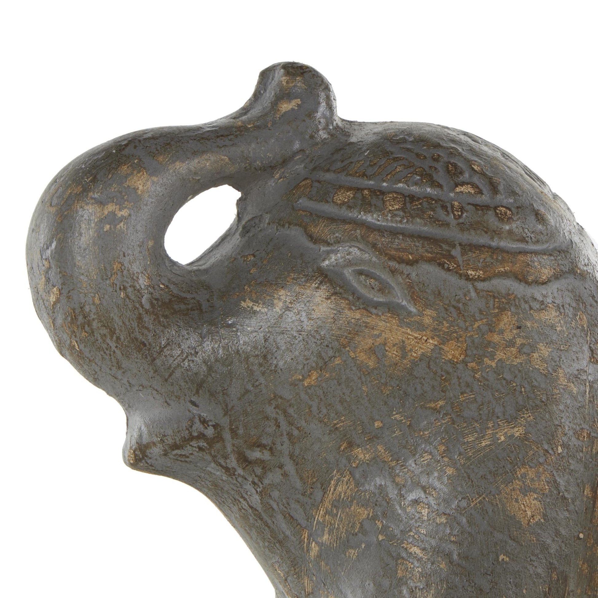 Elephant Dark Gray Paper Mache Handmade Distressed Carved Decorative Sculpture with Wood Inspired Accents